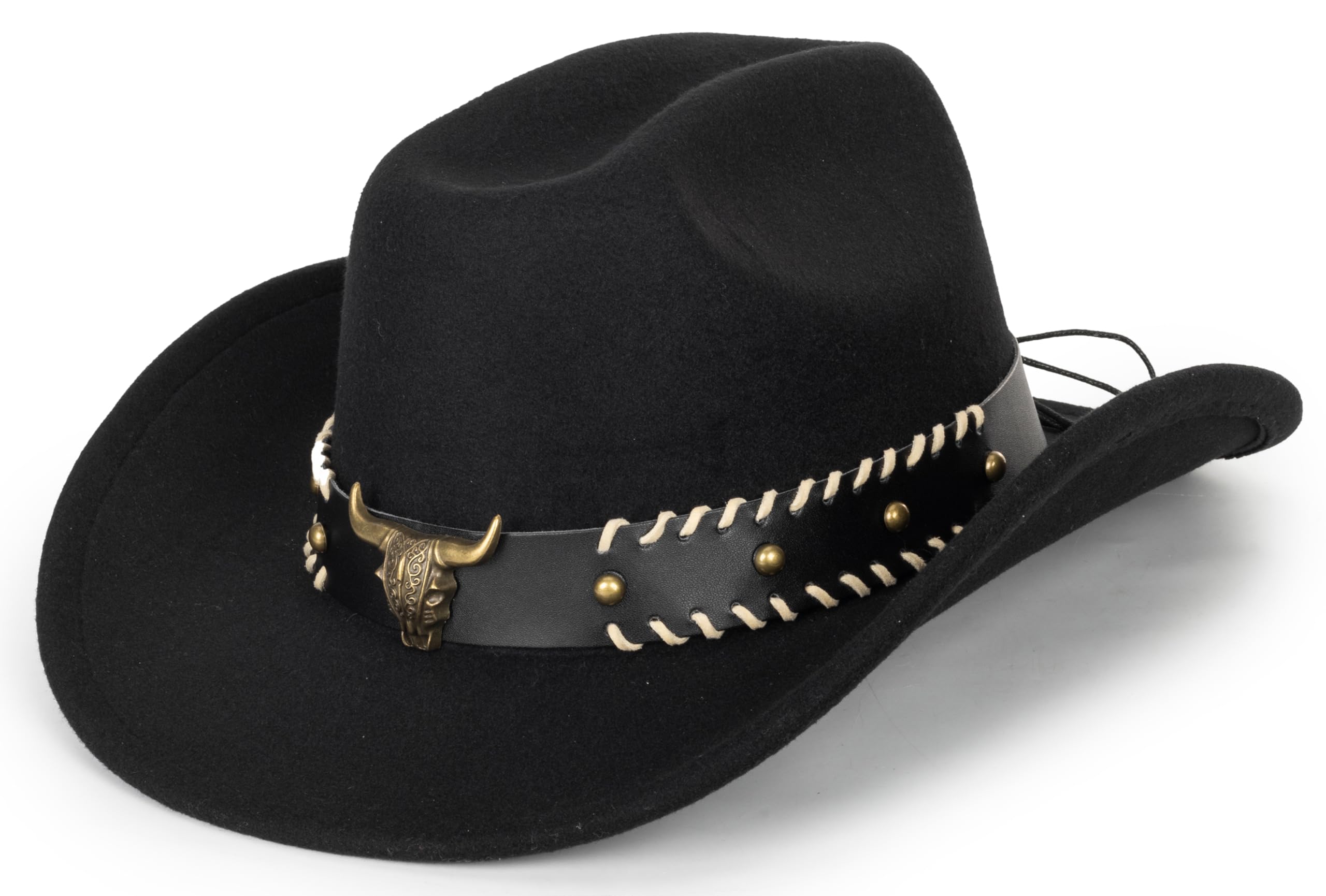 Eohak Womens Western Cowboy Hats Studded Pinched Western Cowgirl Hats Wide Brim Fedoras Hat with Belt Buckle (Size:Medium)