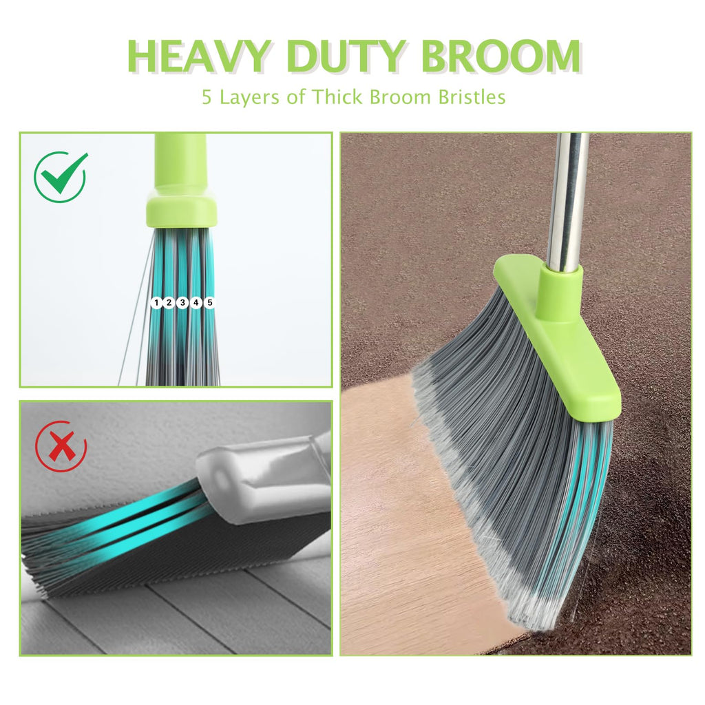 Broom and Dustpan Set with Long Handle, Heavy Dust Broom and Dustpan Combo for Home，Kitchen, Office, Pet Hair(Beige)