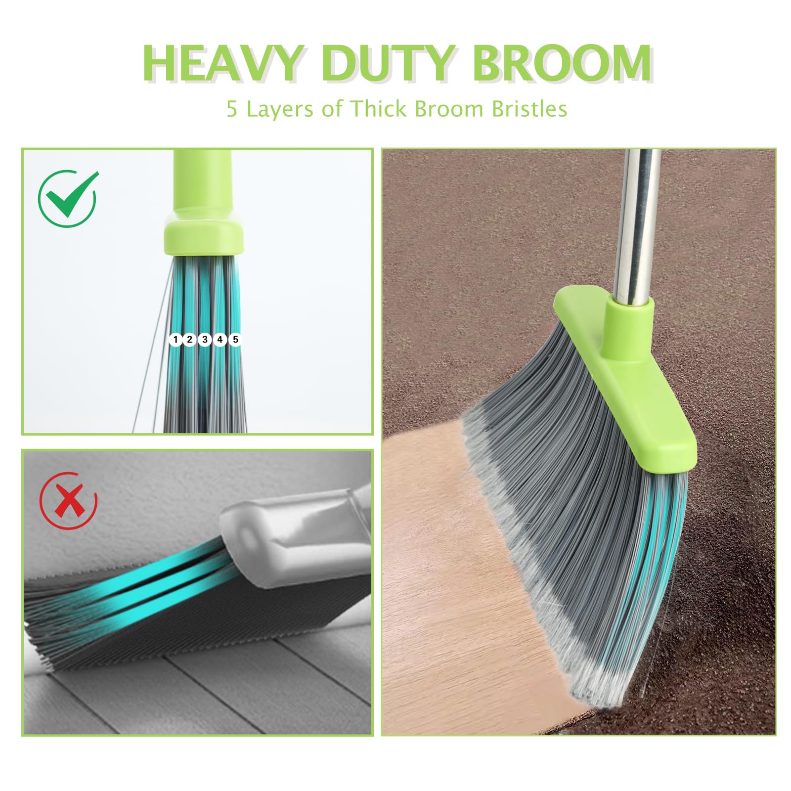 Broom and Dustpan Set with Long Handle, Heavy Dust Broom and Dustpan Combo for Home，Kitchen, Office, Pet Hair(Beige)