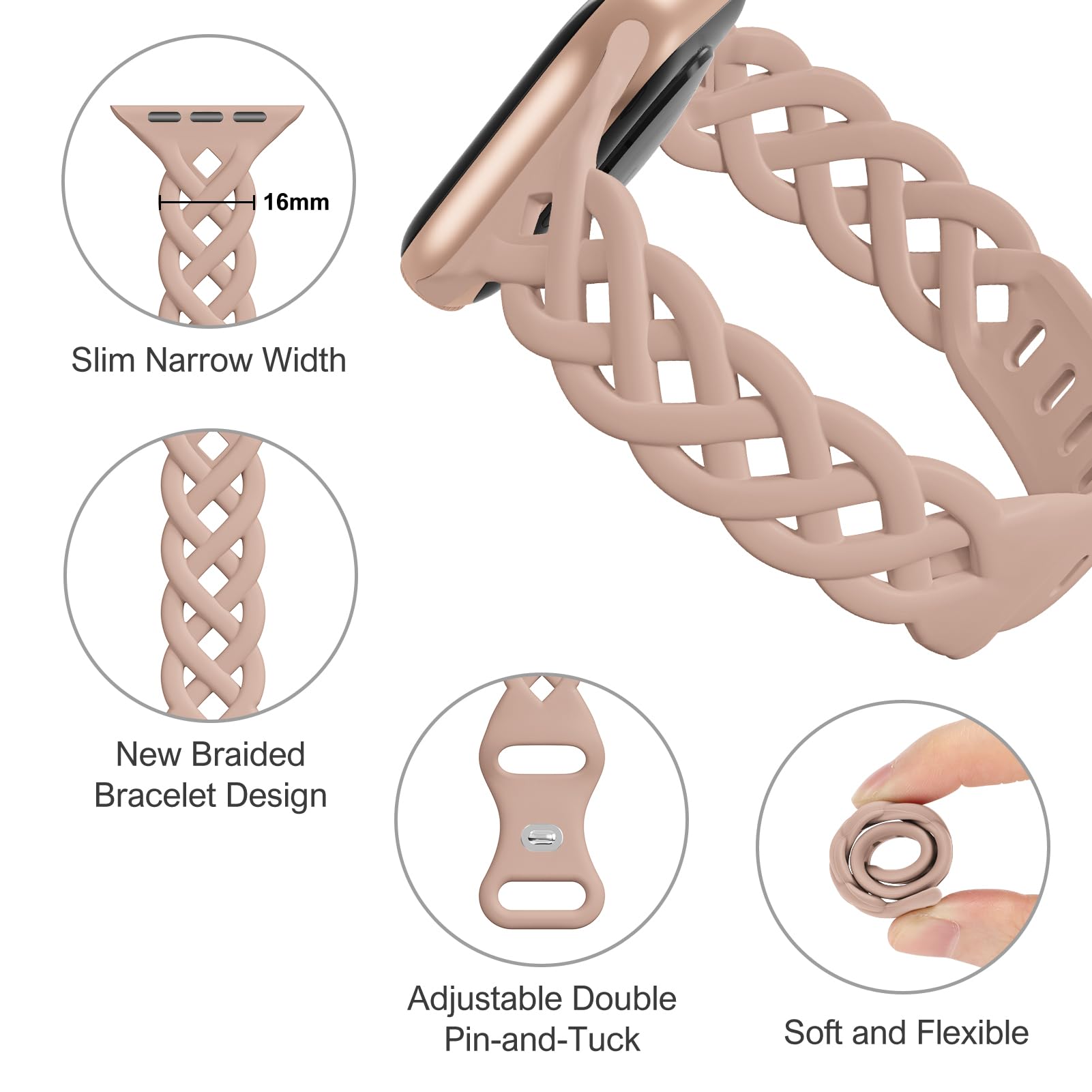 Slim Silicone Bands Compatible with Apple Watch Band 40mm 38mm 41mm 44mm 45mm 46mm 49mm 42mm Women Floral Breathable Braided Lace Thin Sport Strap Replacement Wristbands iWatch SE Series 11 10 9 8 7 6 5 4 3 ultra 2