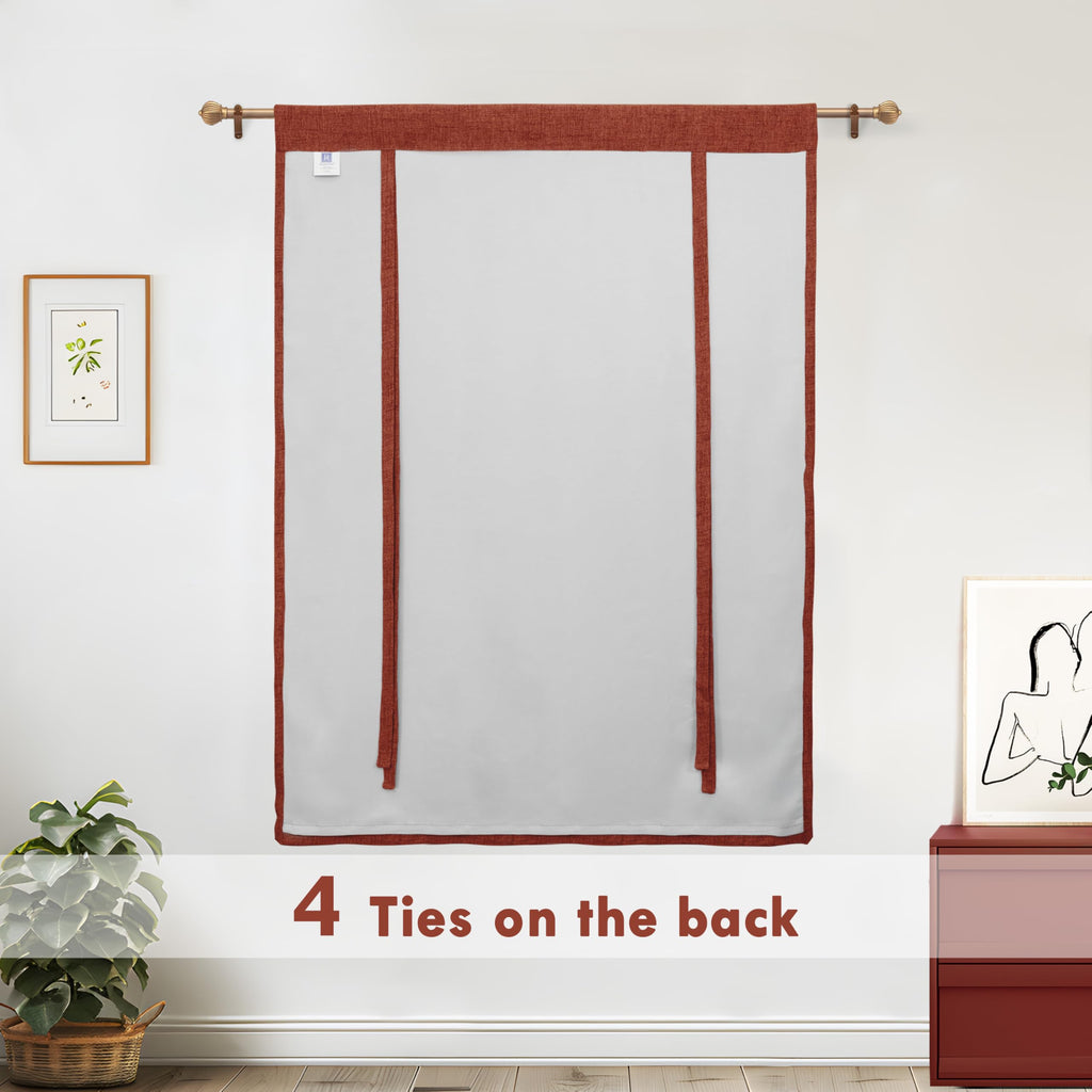 DriftAway Double Layer Linen Blackout Tie Up Curtains Thermal Insulated Fully Lined Balloon Roman Shade Bathroom Window Adjustable Rod Pocket for Small Window 25 Inch by 47 Inch Beige