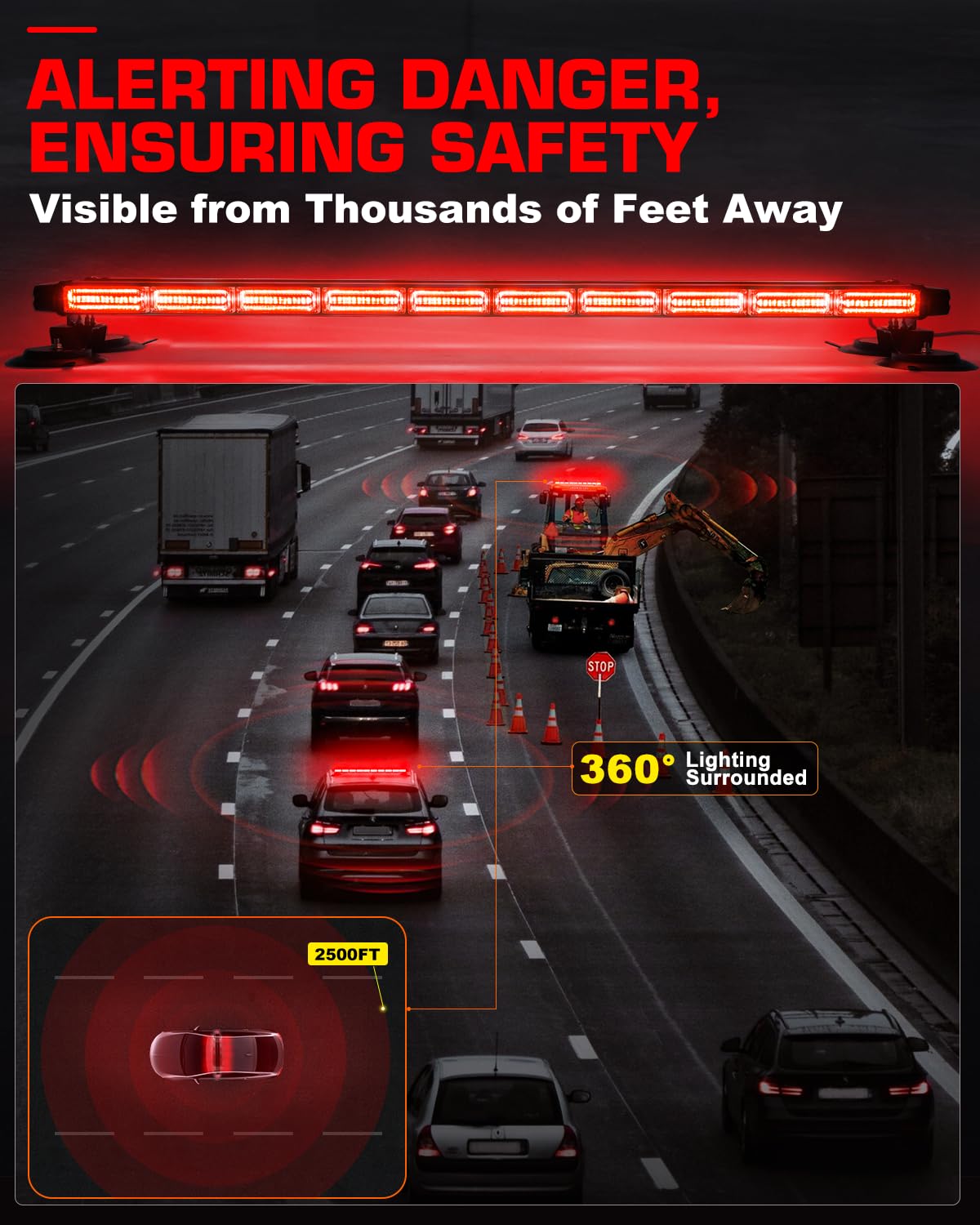 42" Roof Top Strobe Light Bar Amber White Emergency Traffic Advisor Lights, Double Side Warning Safety Flashing w/Magnetic Mount for Construction Vehicles Plow Trucks Pickup, Amber/White