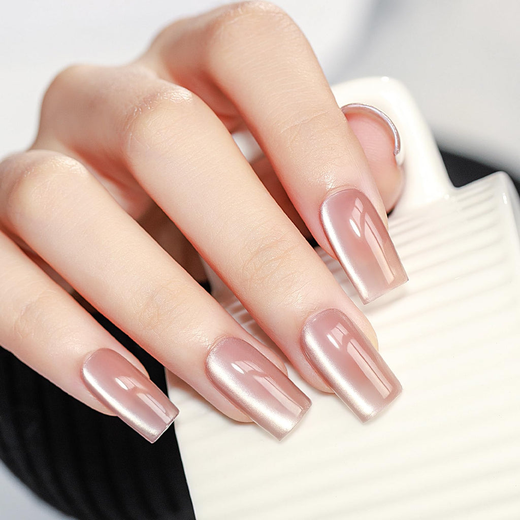 MIZHSE Cat Eye Gel Nail Polish, Moonlight Magnetic Gel Polish and Sheer Nude Nail Kit with 1 Magnet Stick, Glass Shiny Effect Silver Pink Purple Soak Off Manicure Home DIY
