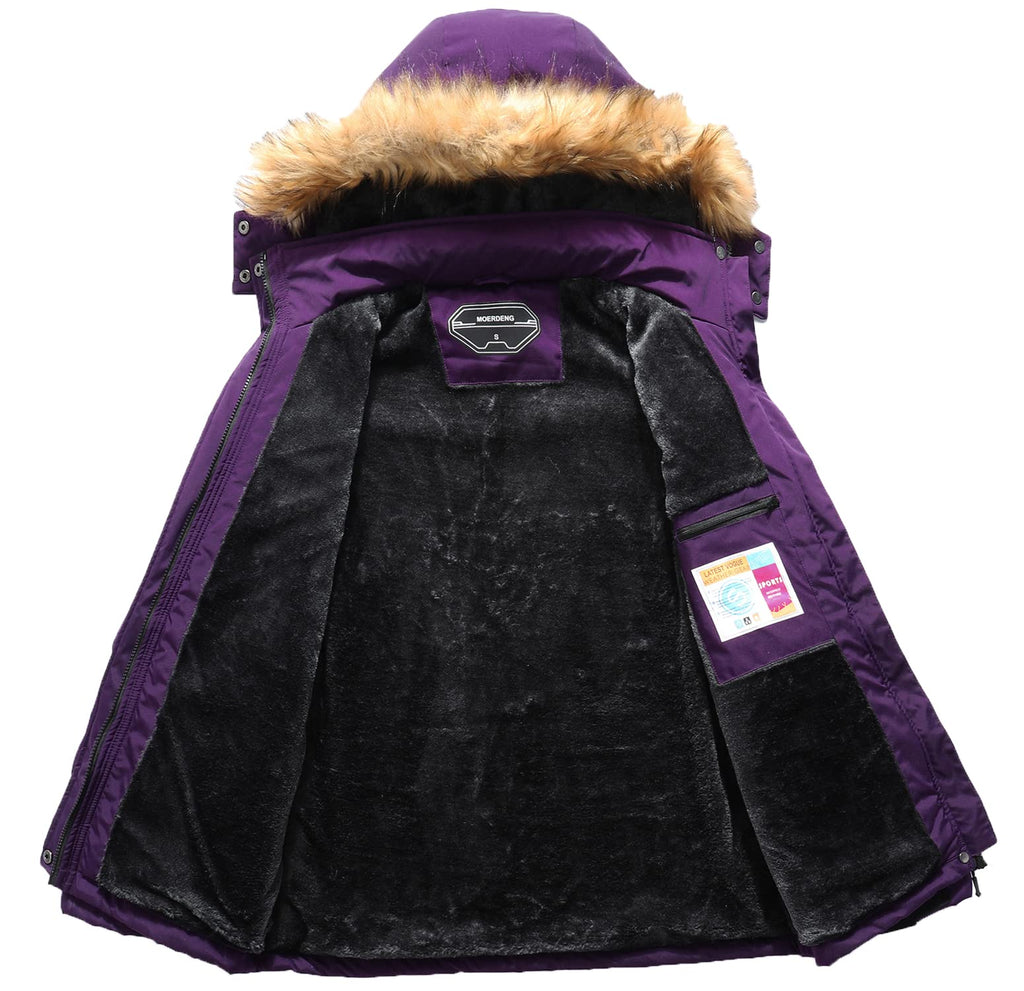 MOERDENG Women's Waterproof Ski Snow Jacket Winter Warm Hooded Snow Coat Mountain Windproof Ski Jacket For Women