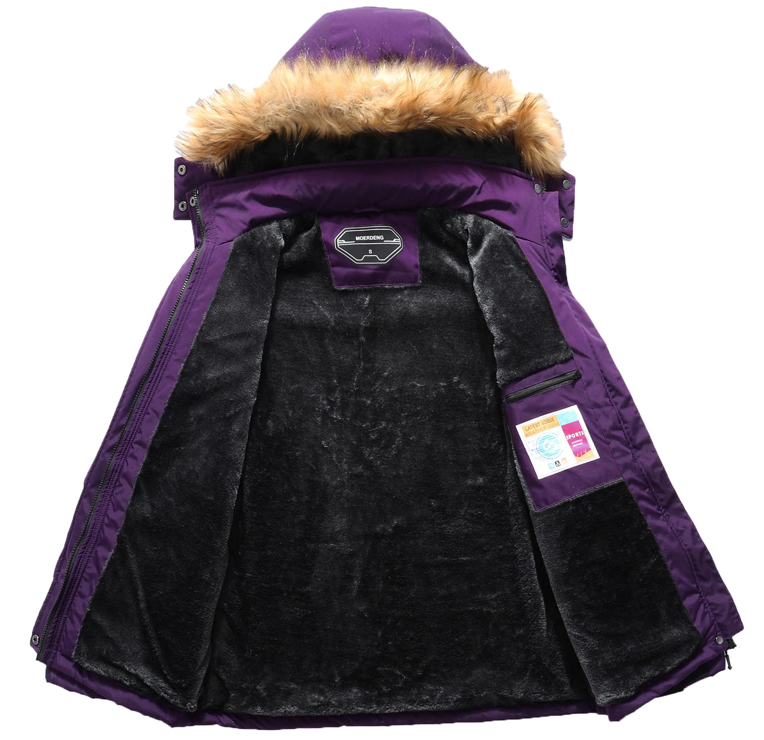 MOERDENG Women's Waterproof Ski Snow Jacket Winter Warm Hooded Snow Coat Mountain Windproof Ski Jacket For Women