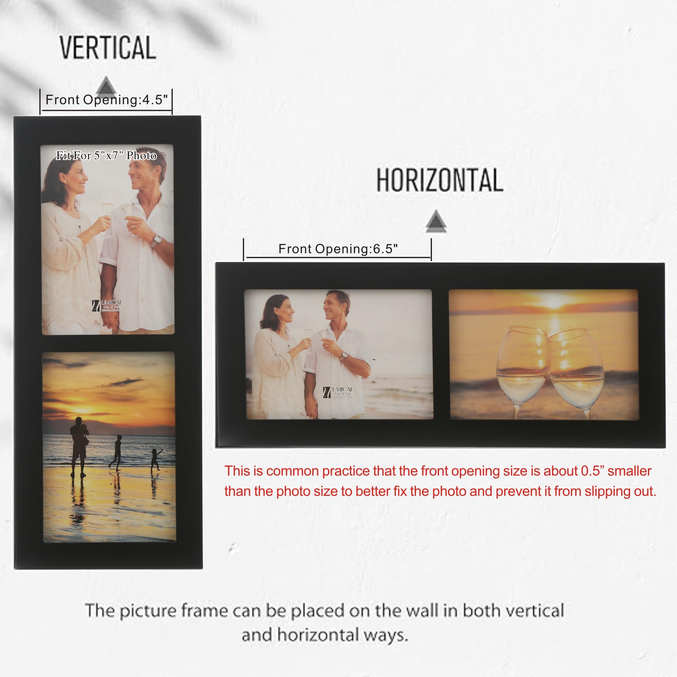 4x6 2-Opening Collage Frame Black Wood | Two 4x6 openings, shatter-resistant glass, tabletop & wall mount