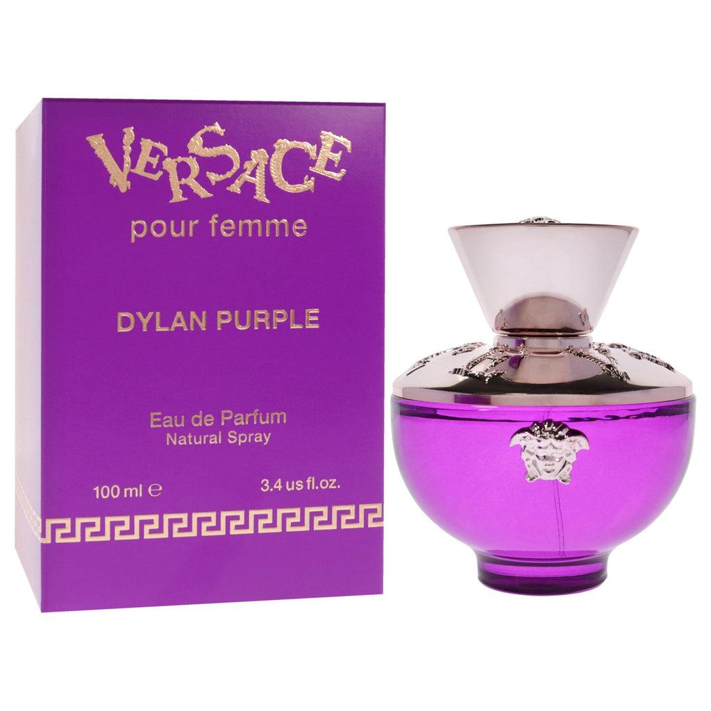 Versace Dylan Purple for Women 4 Piece Set Includes: 3.4 oz Eau de Parfum Spray + 3.4 oz Perfumed Bath Shower Gel + 3.4 oz Perfumed Body Lotion + 0.17 oz Eau de Parfum