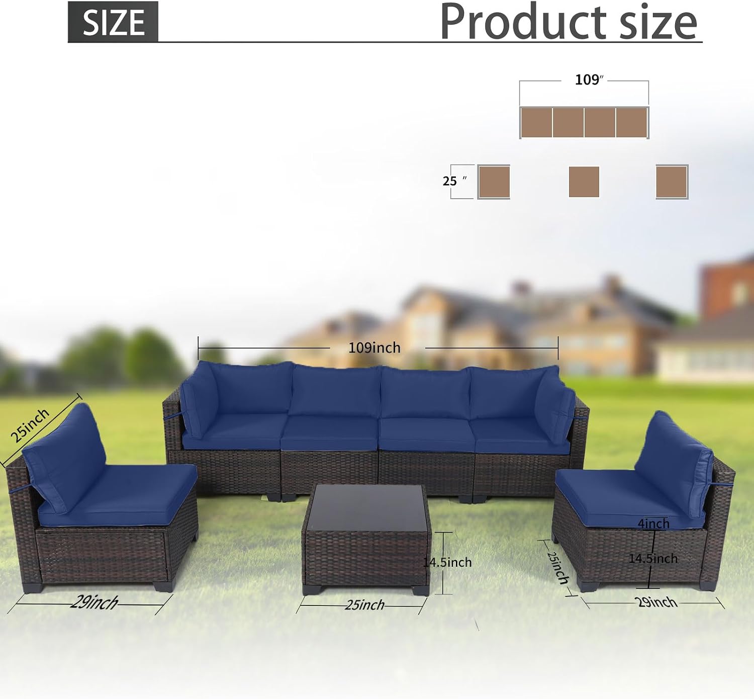LEVELEVE 7 Pieces Outdoor Patio Furniture Sets,Rattan Conversation Sectional Set,Manual Weaving Wicker Patio Sofa with Tea Table