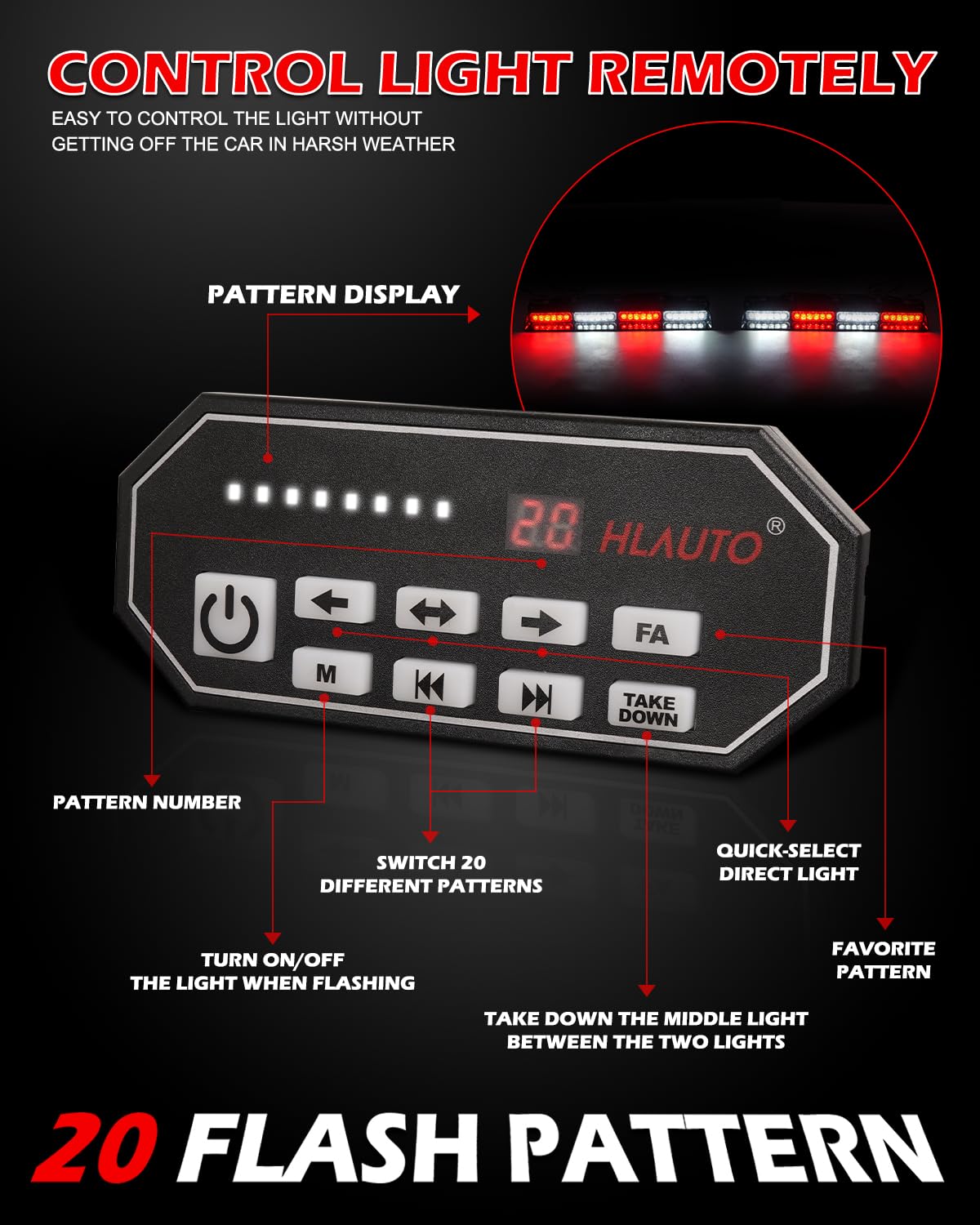 HLauto 604N Emergency Dash Strobe Lights: 2x16.8 inch Amber White Security Light w/Take Down, 48 LED Safety Flashing Warning Hazard Interior Windshield Light Bar for Truck Vehicle