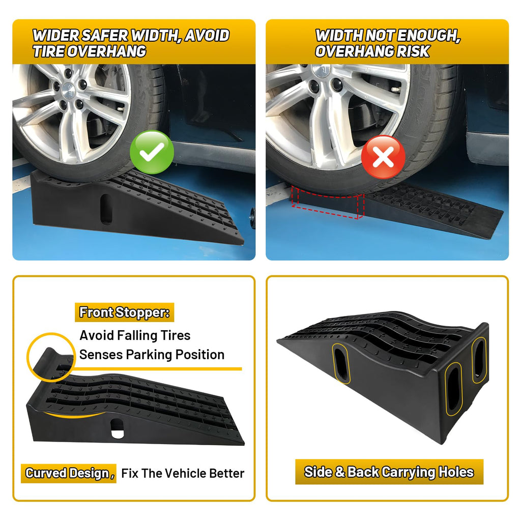 HOXWELL Detachable Low Profile Car Ramps for High Lift and Jack Support, Heavy Duty Car Ramps for Low Cars, Removable Vehicle Ramps for Garage, 15.35''-27.83'' L, 2PCS
