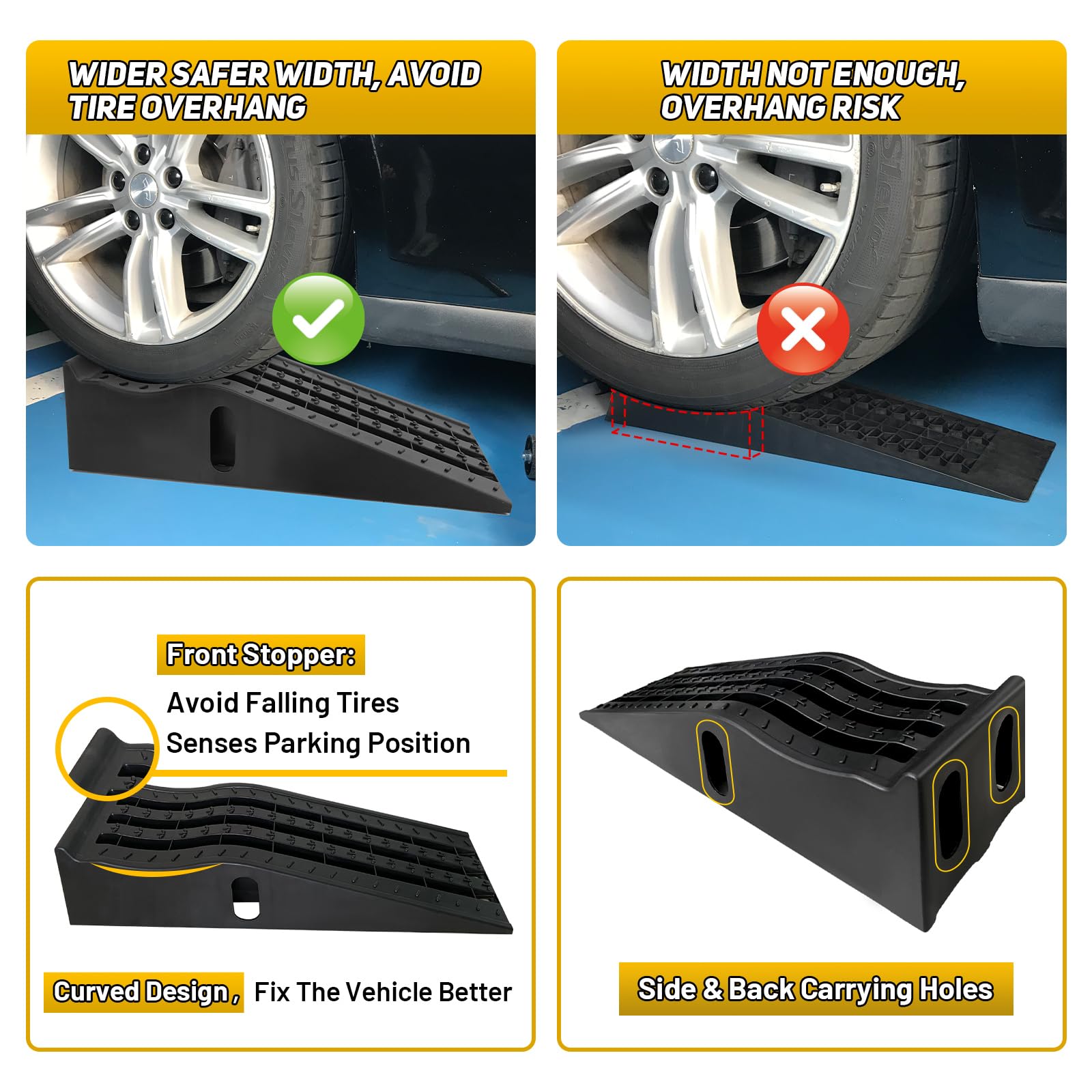 HOXWELL Detachable Low Profile Car Ramps for High Lift and Jack Support, Heavy Duty Car Ramps for Low Cars, Removable Vehicle Ramps for Garage, 15.35''-27.83'' L, 2PCS