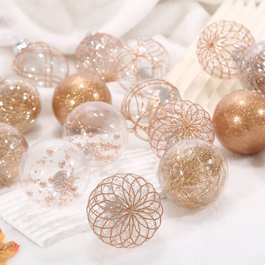 Clear Plastic Christmas Ball Ornaments, 30ct 2.36 Inch Champagne Balls for Tree Decoration - Shatterproof for Holiday Wedding Party Gifts