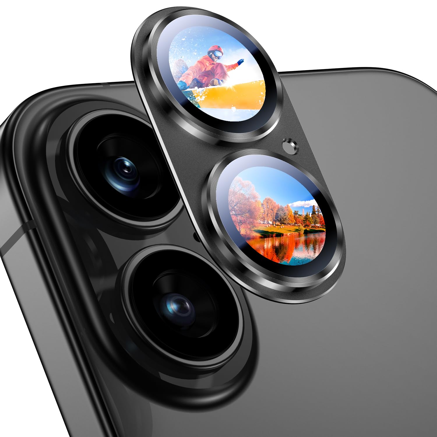 Uyiton Compatible with iPhone 17 Camera Lens Protector - [Not Easy to Break][Strong Adsorption][Case-Friendly] Metal Tempered Glass Rear Camera Screen Cover - Black