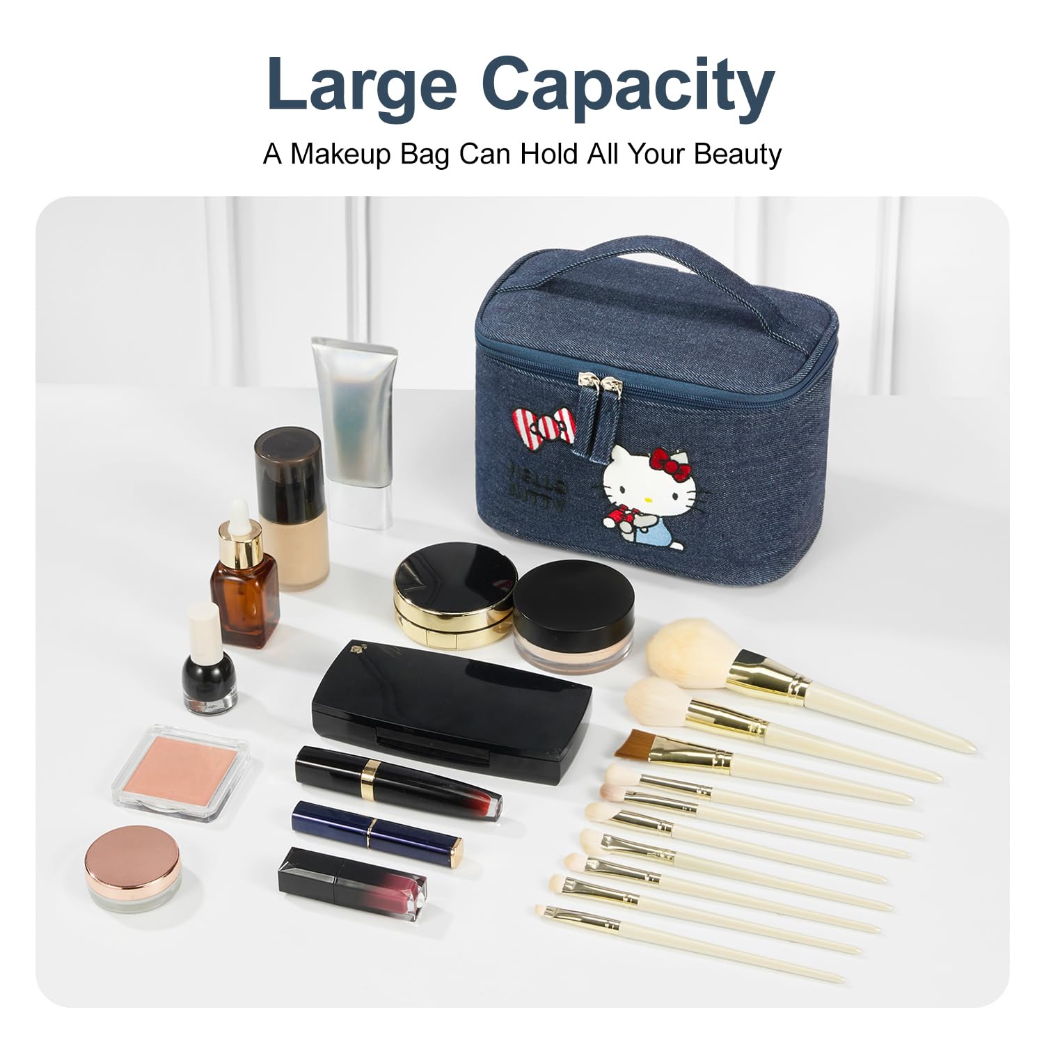 AmBealla Makeup Bag Large Waterproof Cosmetic Bags with Makeup Brush Holder,Cute Printed Makeup Organizer for Women Traveling,Portable Toiletry Bag for Girls
