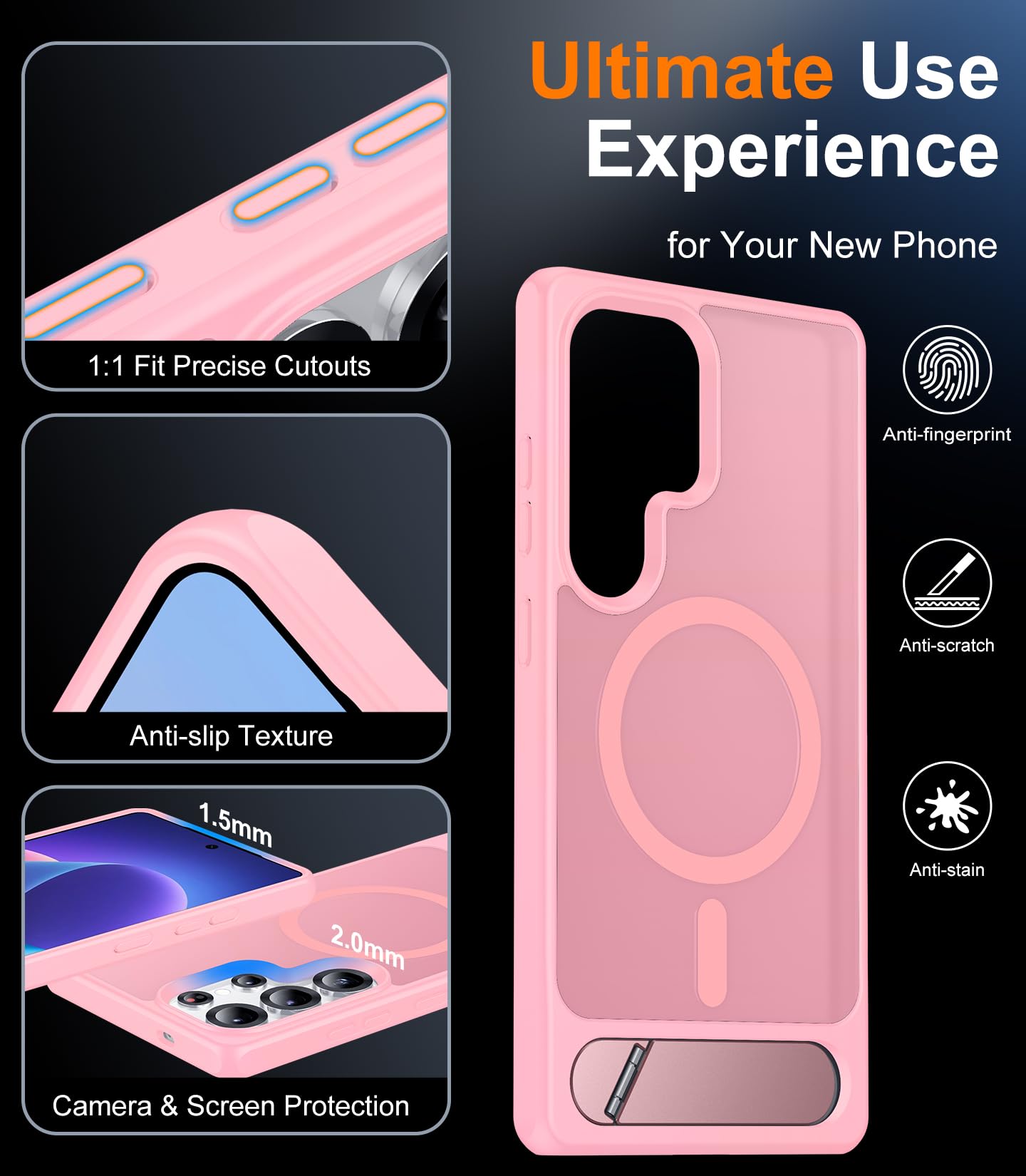 for Samsung Galaxy Z Fold 8 Case,[Compatible with MagSafe][Built-in HD Screen Protector & Kickstand][Hinge Protection]Translucent Matte Full-Body Shockproof Phone Case for Galaxy Z Fold 8,Black