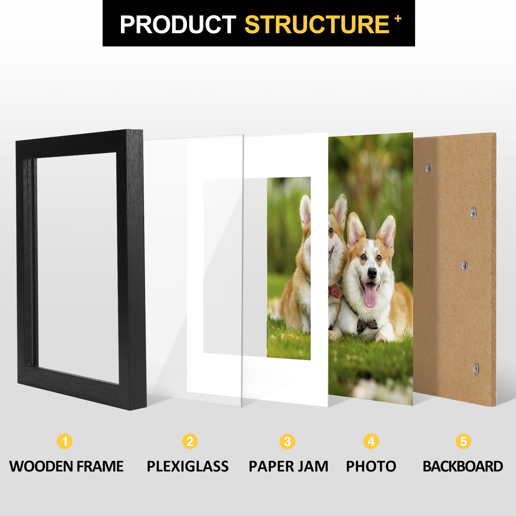 TOFOREVO Picture Frames 4x4 Set of 2 Black Wood Grain Photo Frame for Gallery Wall Mounting or Tabletop Display