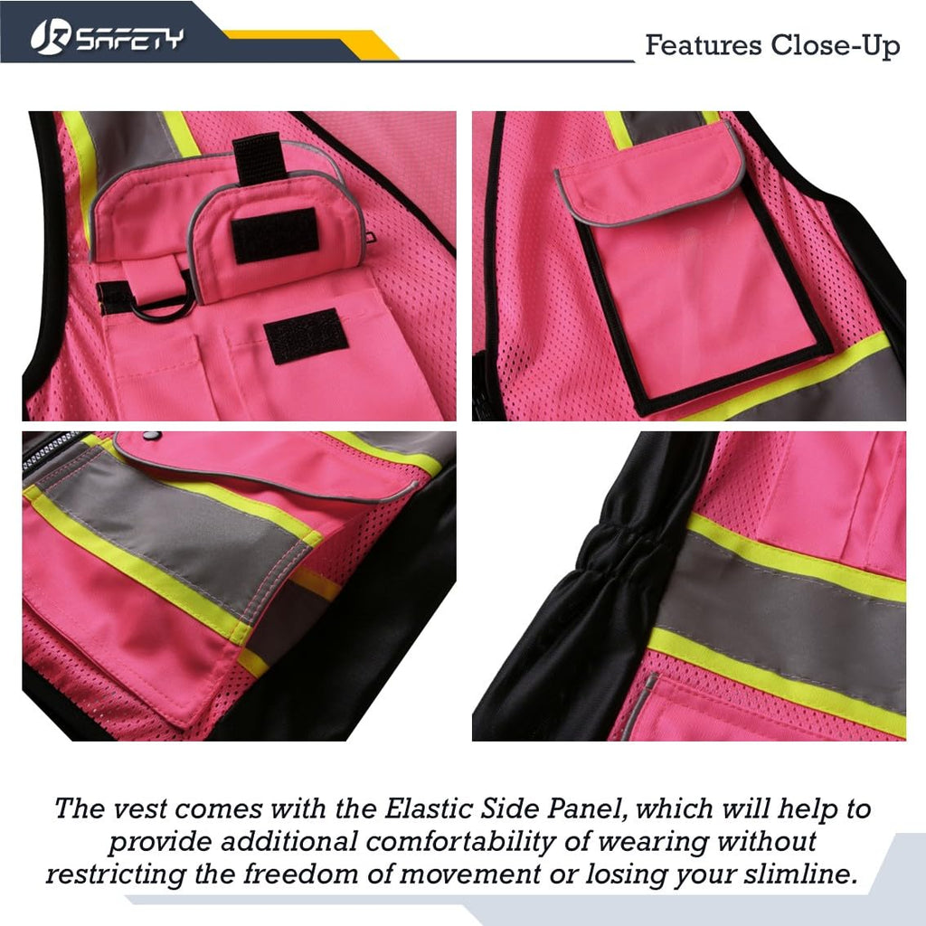 JKSafety Women Hi-Vis Reflective Safety Vest | Neon Color body Sewed Reflective Strips Breathable Lightweight ANSI Compliant
