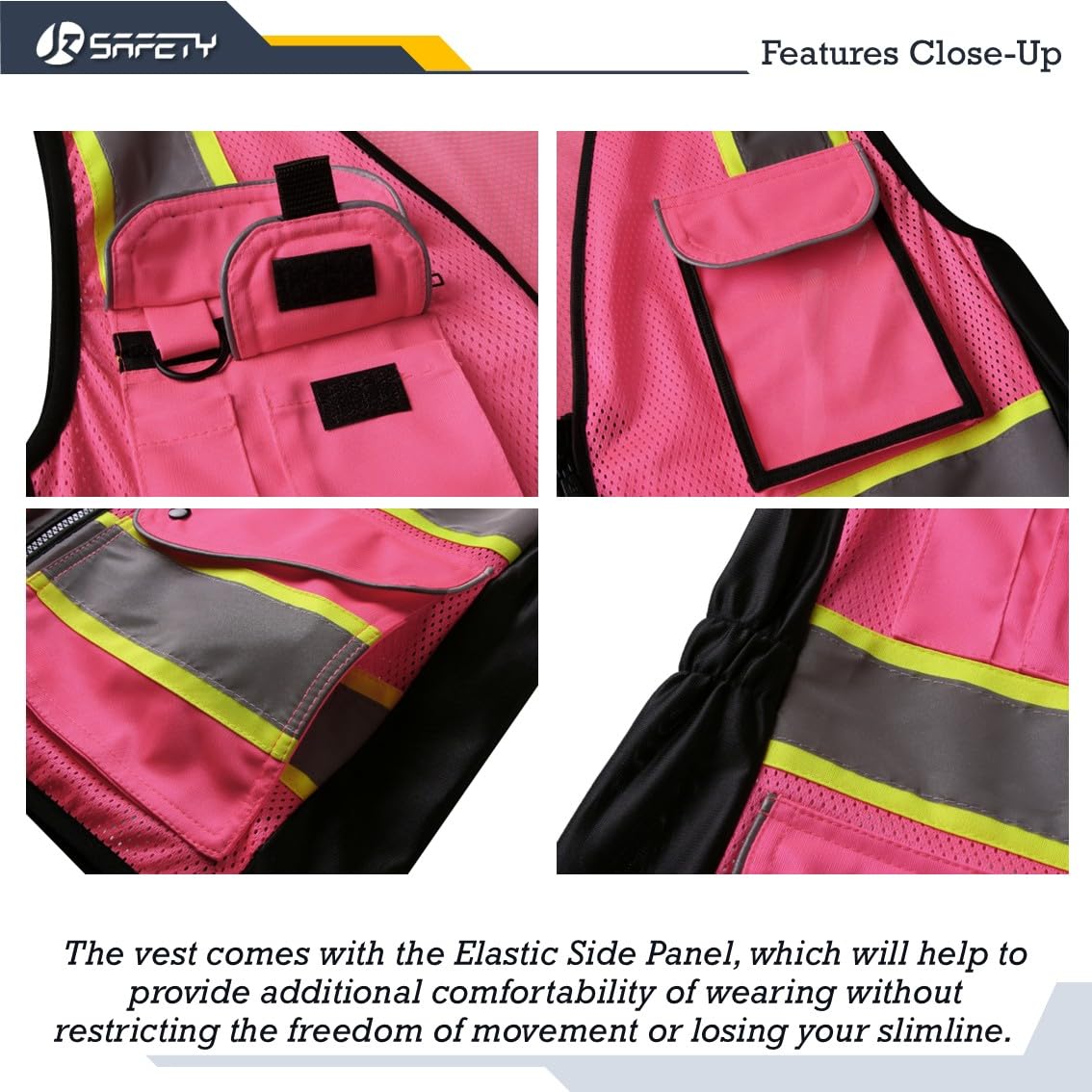 JKSafety Women Hi-Vis Reflective Safety Vest | Neon Color body Sewed Reflective Strips Breathable Lightweight ANSI Compliant