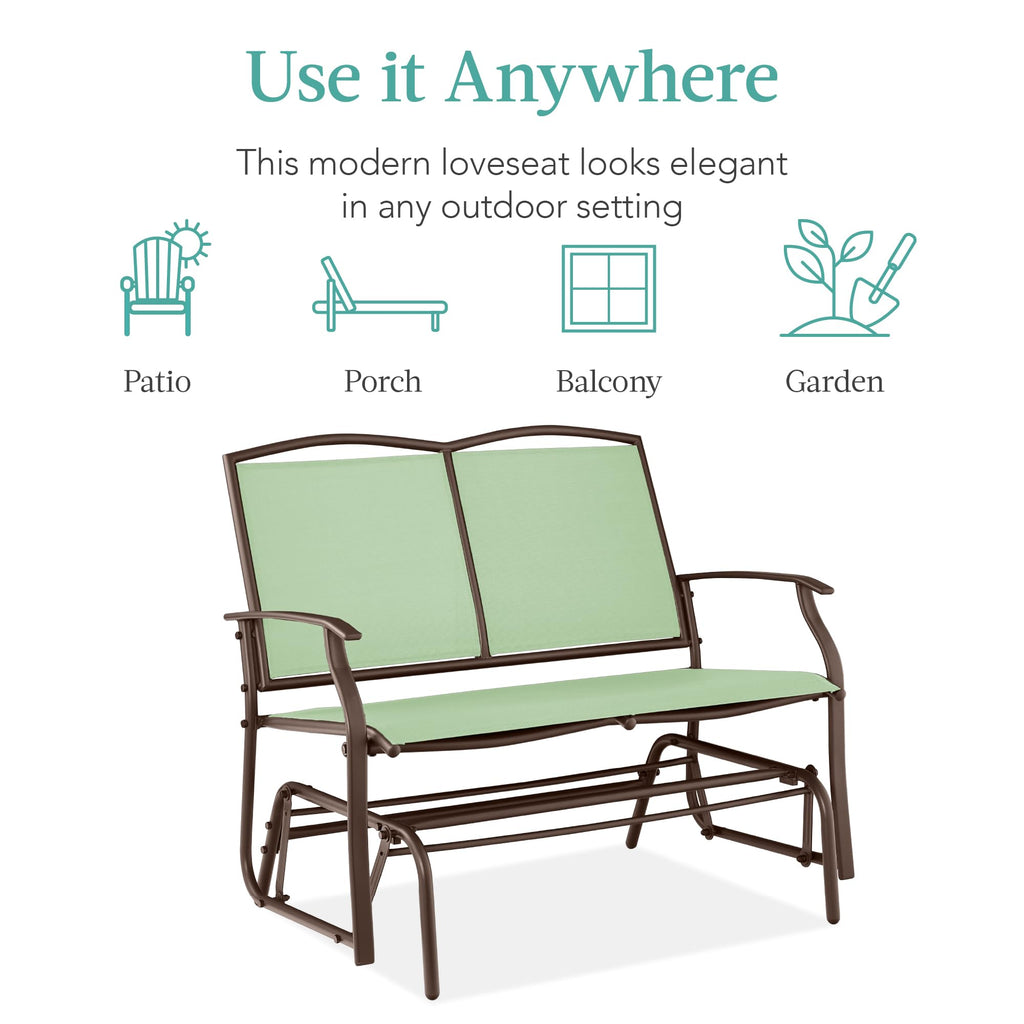 Best Choice Products 2-Person Outdoor Patio Swing Glider Steel Bench Loveseat Rocker for Deck, Porch w/Textilene Fabric, Steel Frame - Black