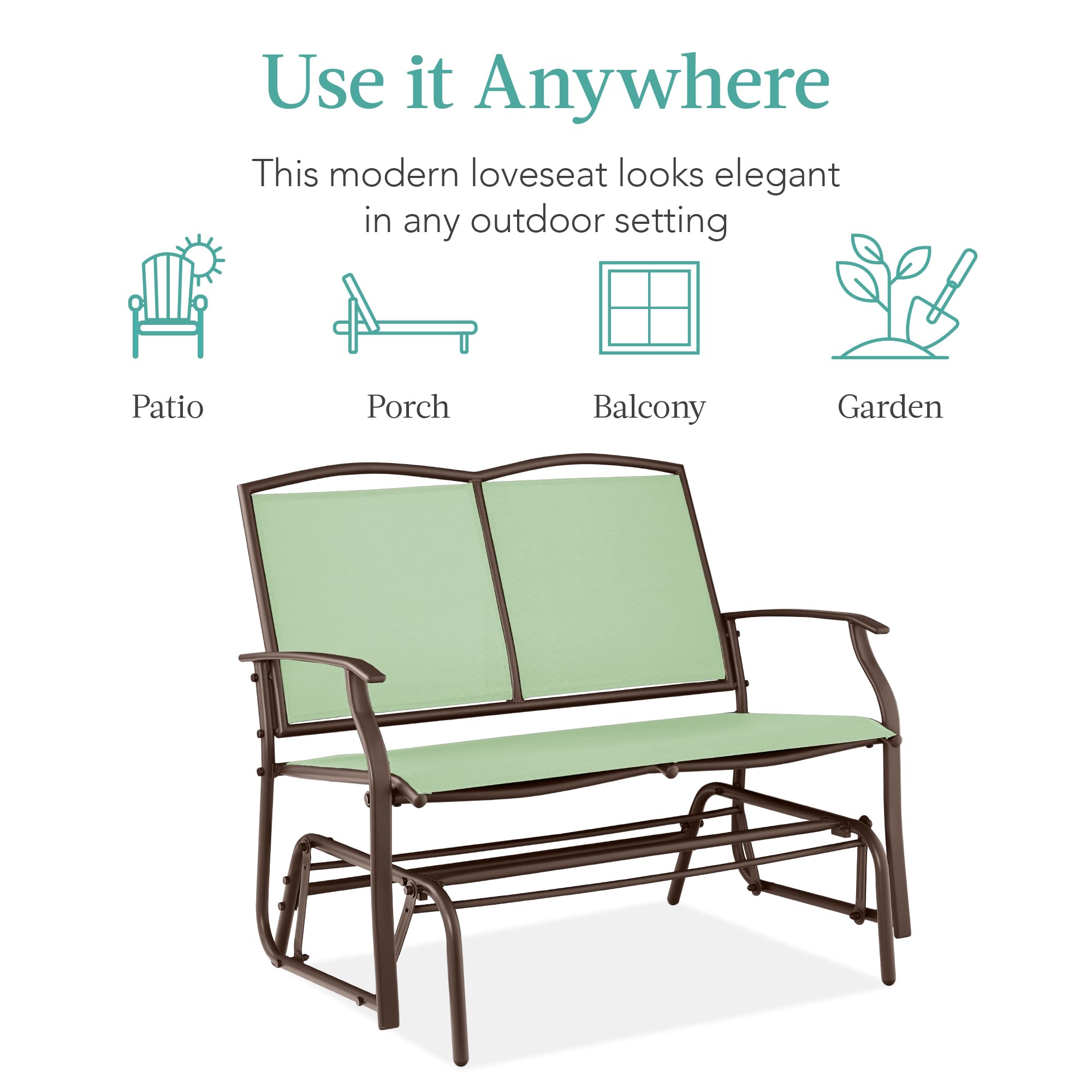 Best Choice Products 2-Person Outdoor Patio Swing Glider Steel Bench Loveseat Rocker for Deck, Porch w/Textilene Fabric, Steel Frame - Black