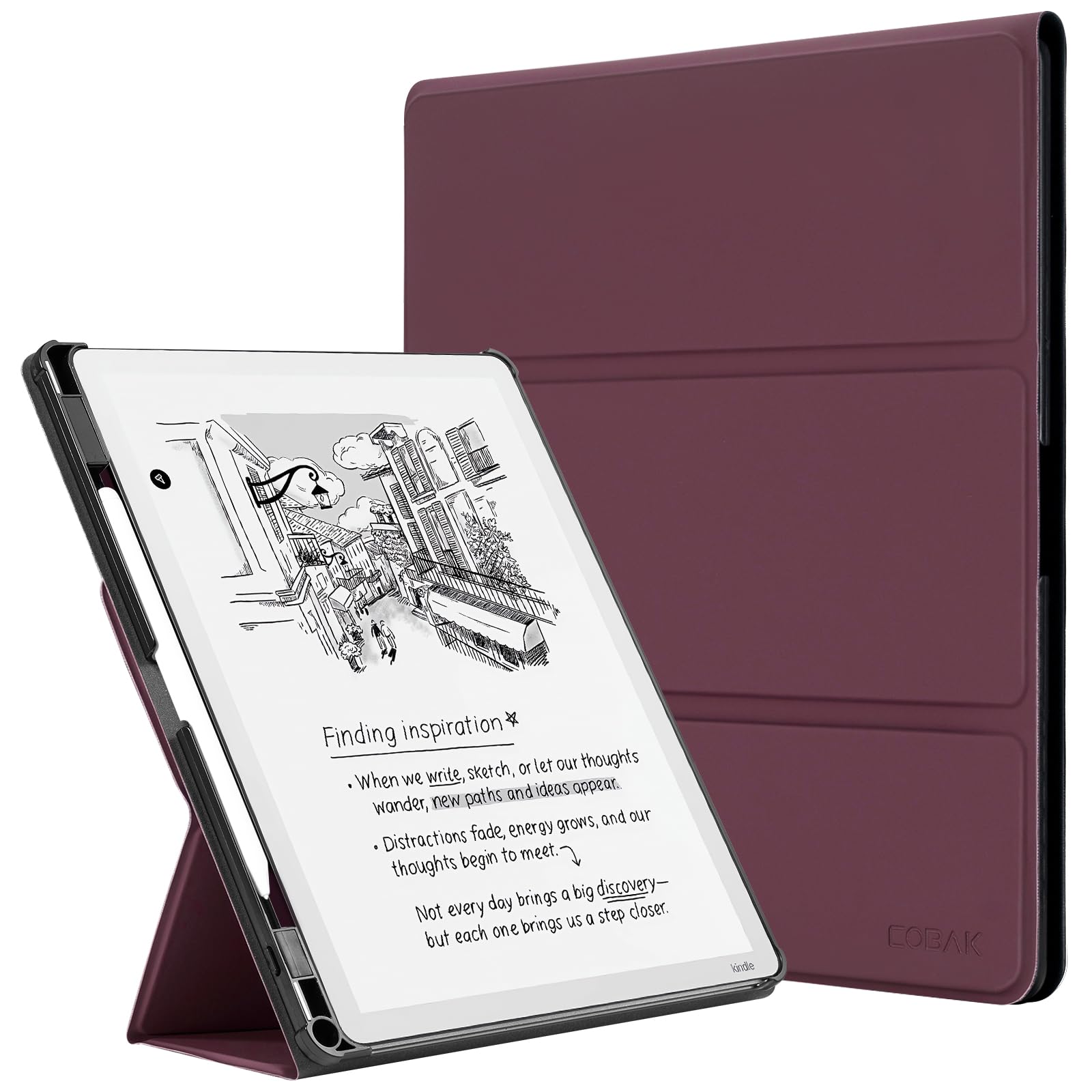 CoBak Stand Case for Kindle Scribe - Premium Folio Leather Cover with Pen Holder, Auto Sleep/Wake - Compatible with 10.2 Inch Kindle Scribe (2022/2024 Release)