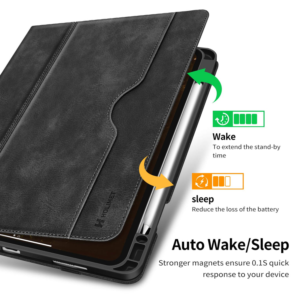 H HOLIMET Case for iPad Pro 12.9 2022 6th/5th/4th/3rd Generation with Pencil Holder Pocket Folio Stand Cover Soft TPU Back Shockproof, Auto Sleep/Wake,Vegan Leather