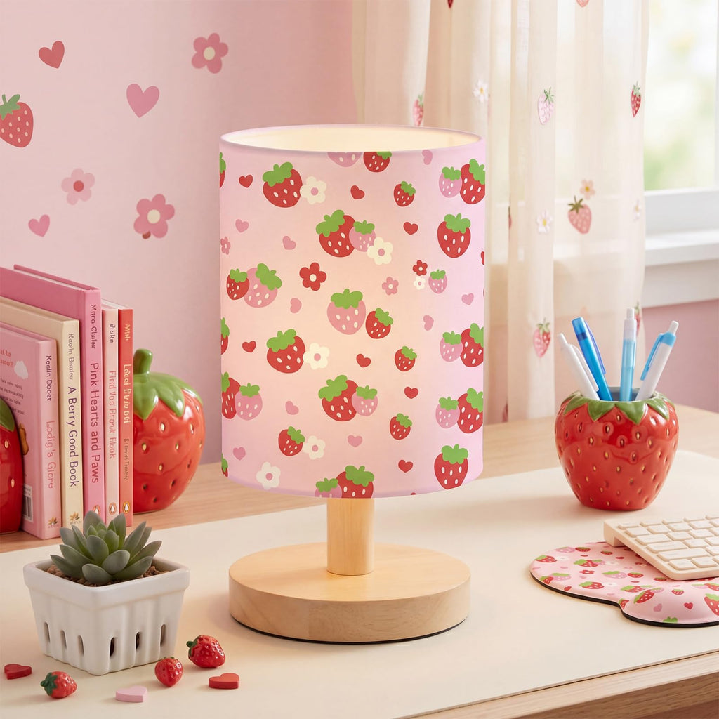 VIHOSE Woodland Animals Kids Table Lamp for Bedroom Kids Bedside Lamp with Linen Wooden Nightstand Cartoon Nursery Lampshade for Girls Boys Living Room