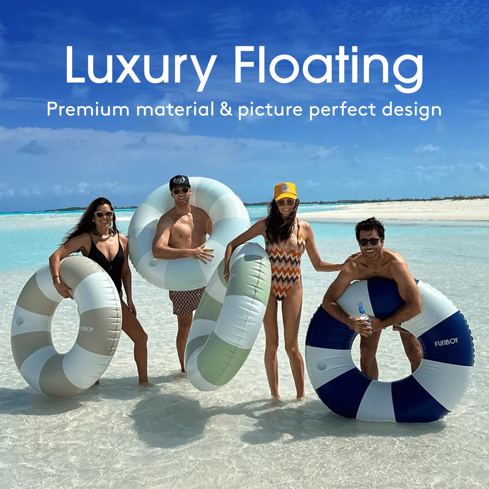 FUNBOY Giant Vintage Stripe Inflatable Tube Pool Float with Cup Holder 48" Large Pool Float for Adults Inner Tube Swimming Pool Toys Swim Rings Pool Lounger Float for Pool Party & Summer