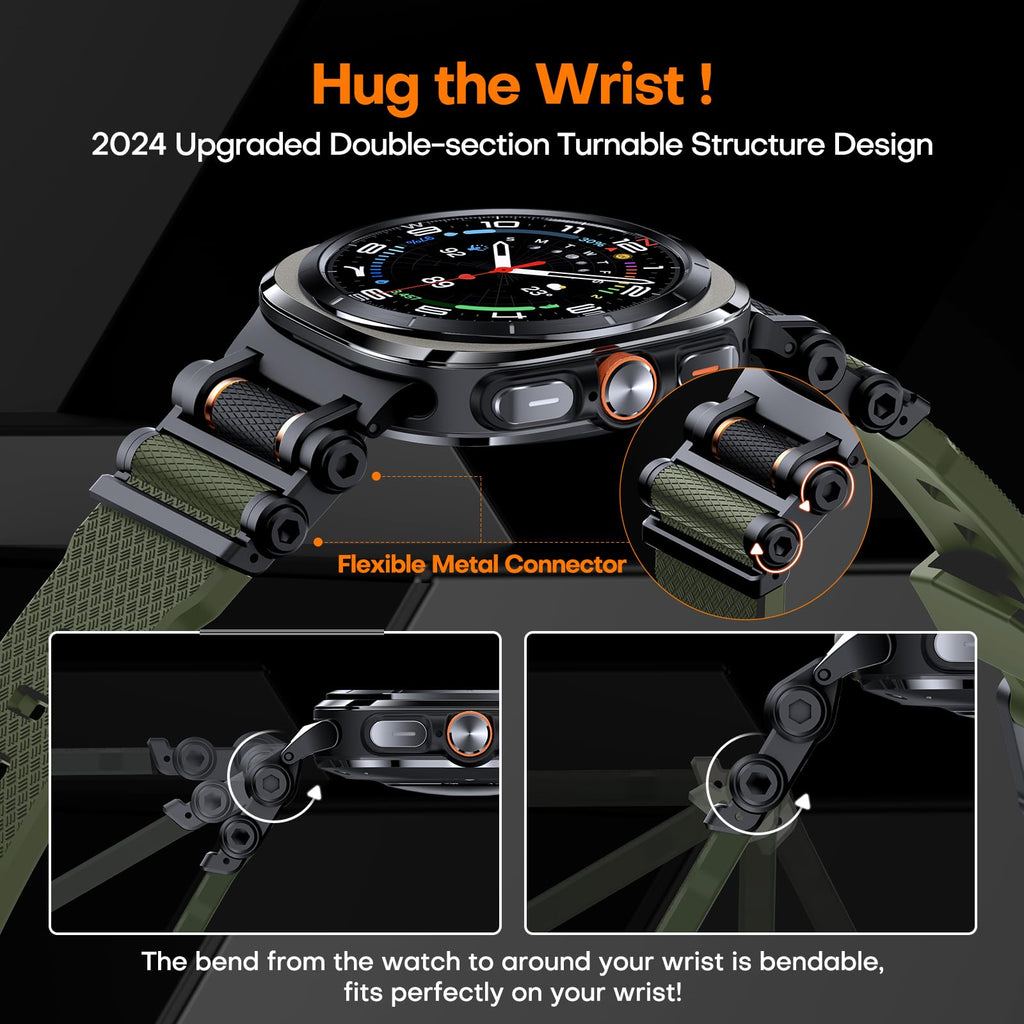 TAURI Nylon for Apple Watch Bands SE/Series 9/8/7/6/5/4 44/45mm, Rugged Nylon Braided Strap & Stainless Steel Connector – iWatch 44mm/45mm Adjustable Woven Band for Men Women, All Black