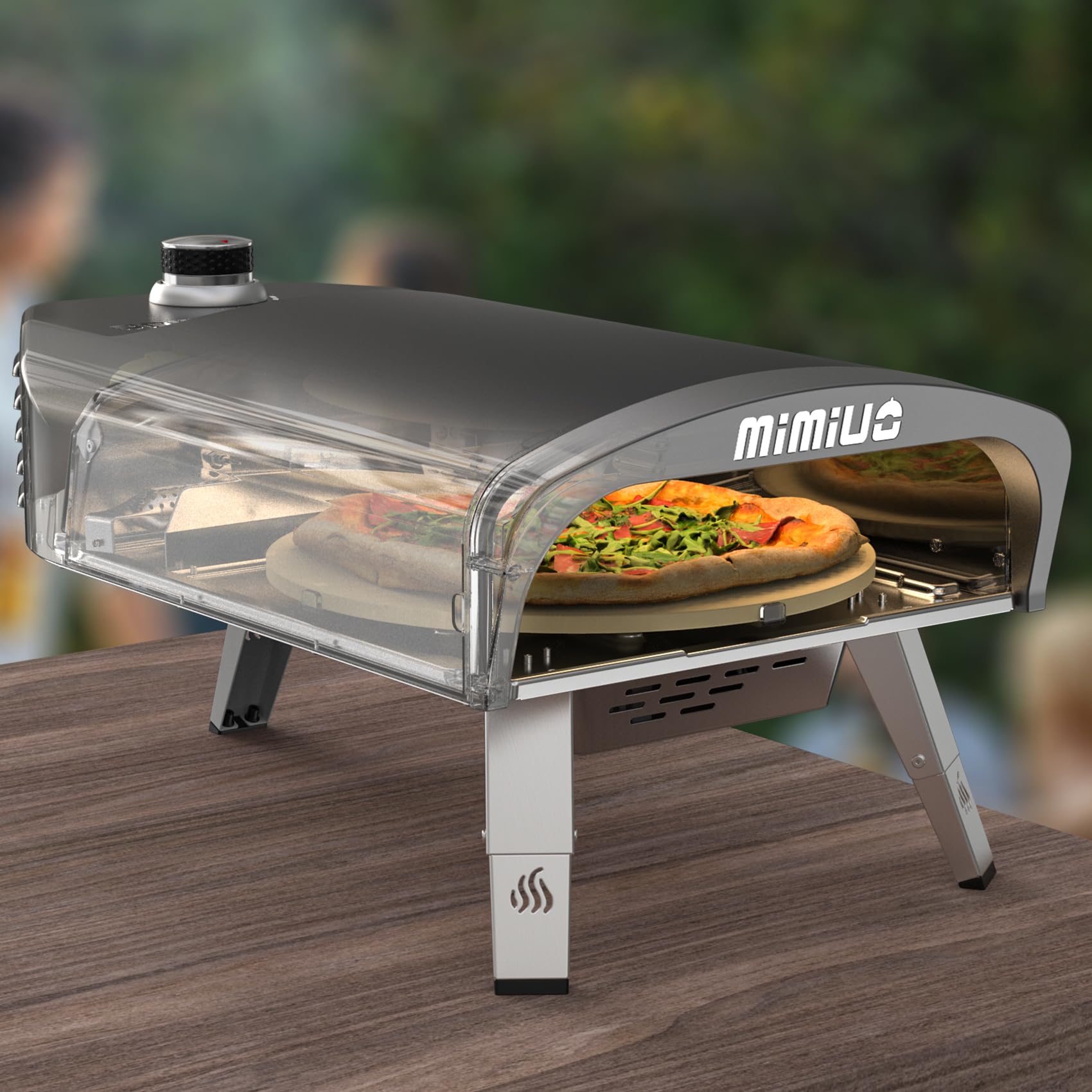 Mimiuo Gas Pizza Oven Outdoor - 33 lbs Heavy Duty Propane Pizza Stove for Outside, 60 Second Pizza - Includes 13" Square Stone Foldable Peel & Cover - Portable for Backyard Camping