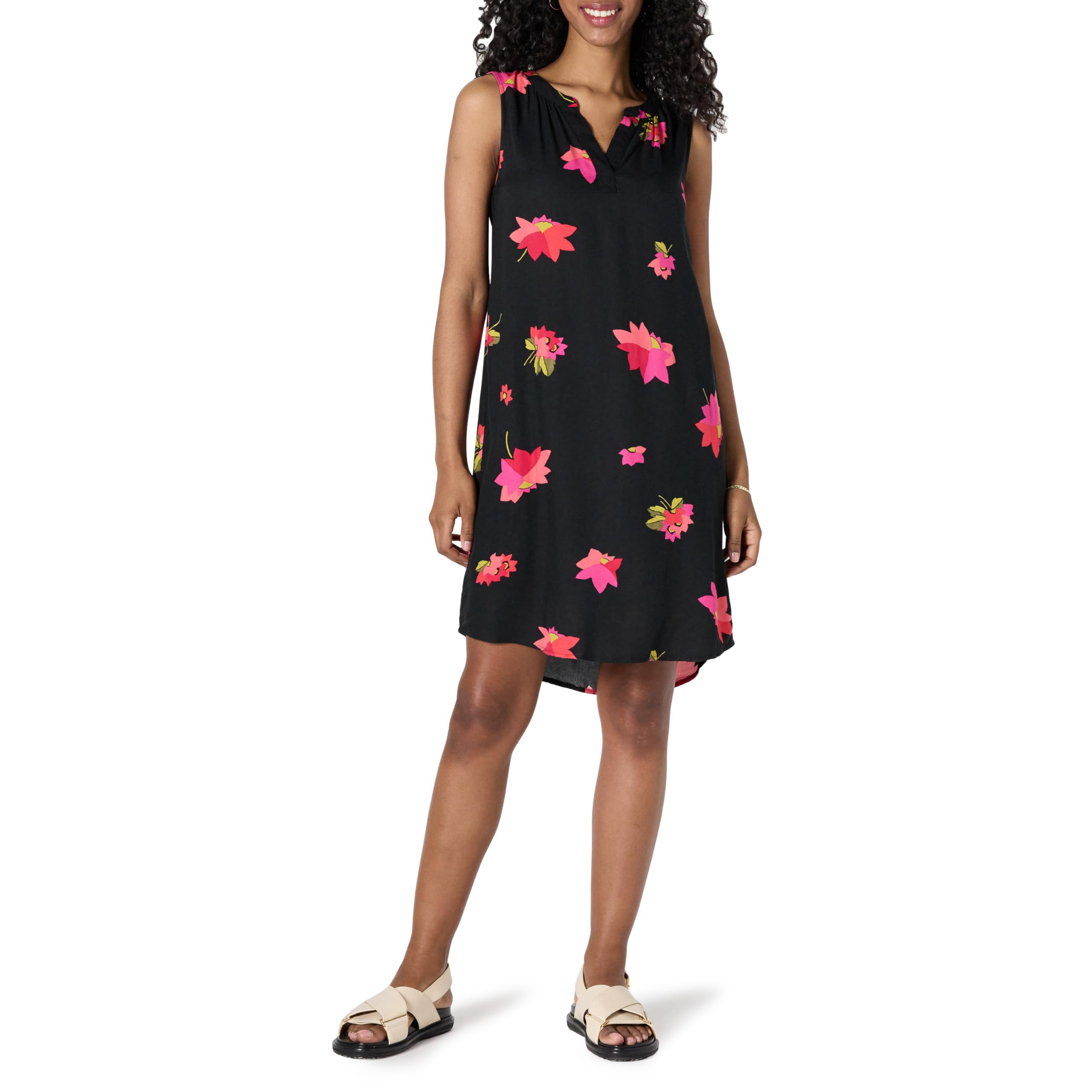 Amazon Essentials Women's Sleeveless Woven A-line V Neck Shift Dress