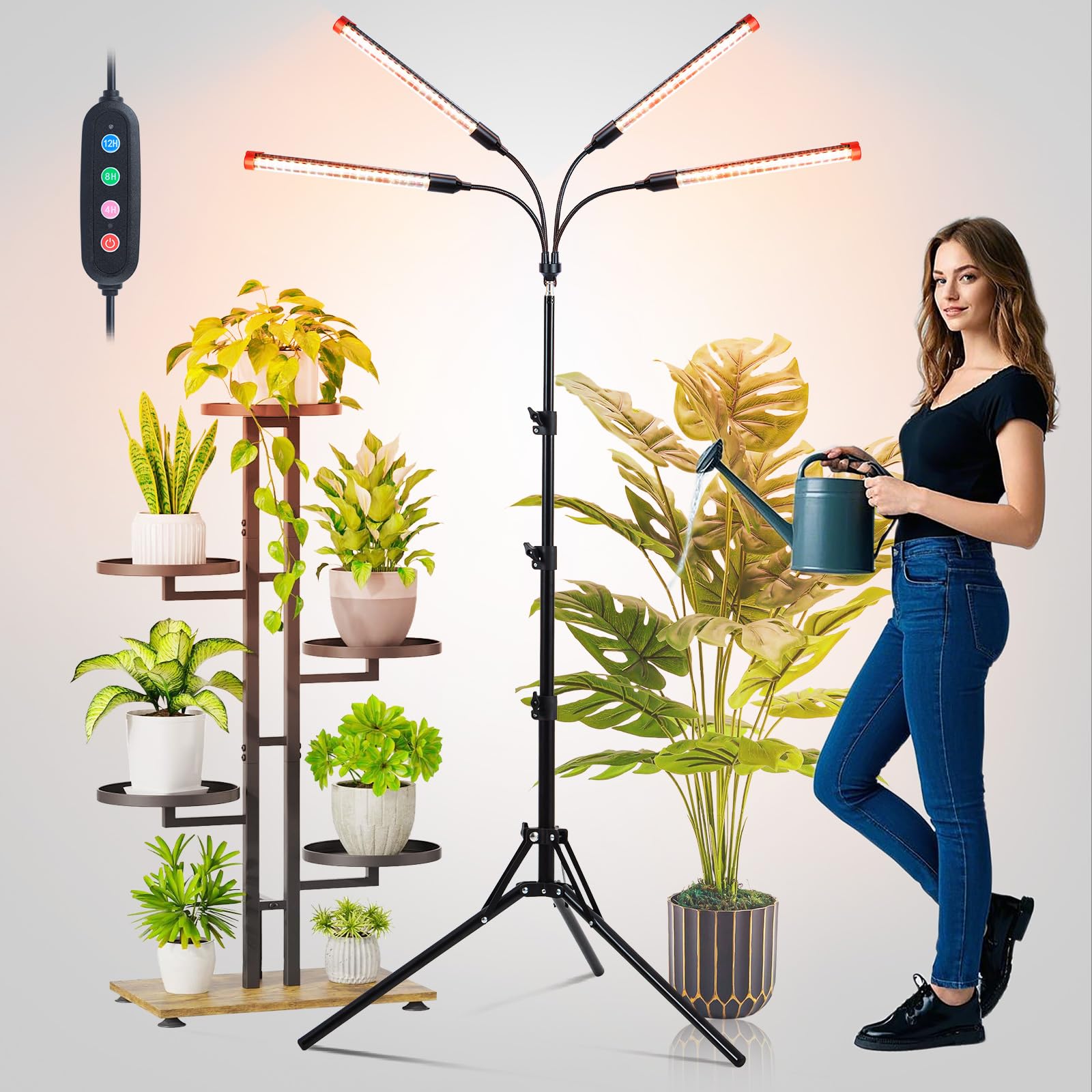 FECiDA Gamechanger 2026 36 Watt Power Draw, NO Need Adapter, 4Head Strong Clip Grow Lights for Indoor Plants with 4/8/12/16/20H Timer, LED Plant Growing Lamps for Houseplants, Bonsai, Seed Starting