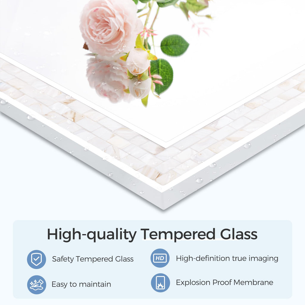 Tanmicoshomy Round Wall Mirror 24 Inch,Circle Mosaic Mirror with Natural Mother of Pearl and Wood Frame, Decorative Coastal Round Wall Mirror for Bathroom Bedroom Living Room Entryway