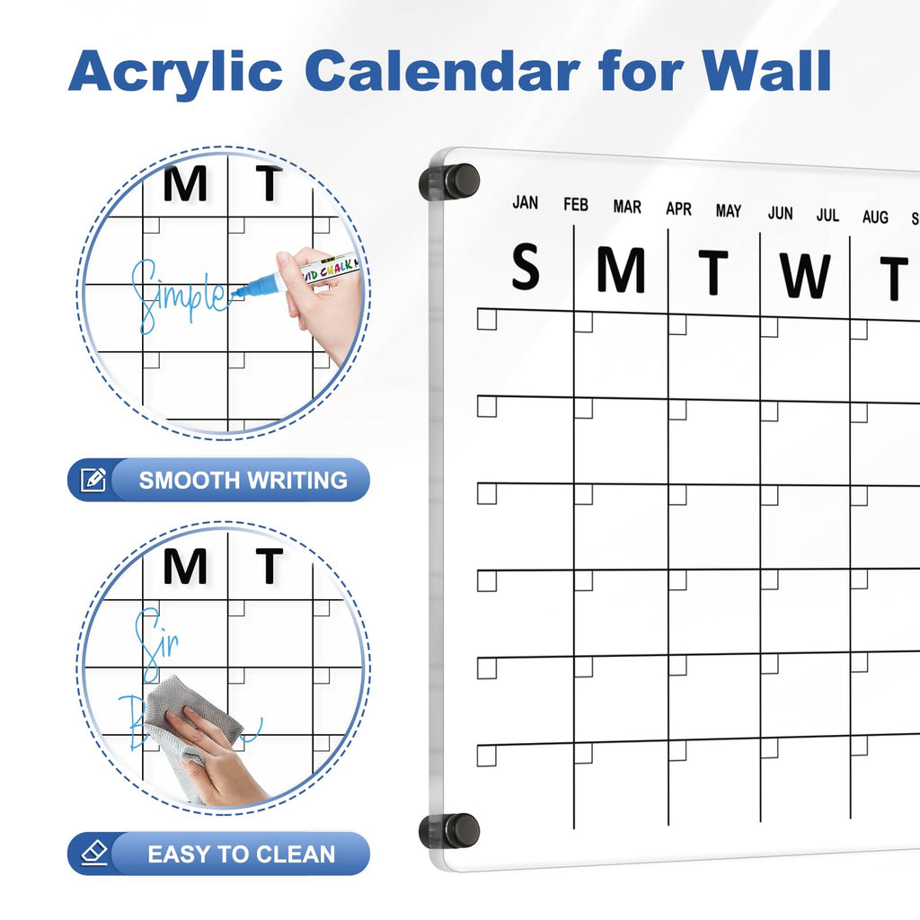 Acrylic Calendar for Wall Whiteboard, 12" x 12" Weekly Clear Dry Erase Board, Small Planning Board White Board for Wall, Home, Office, School