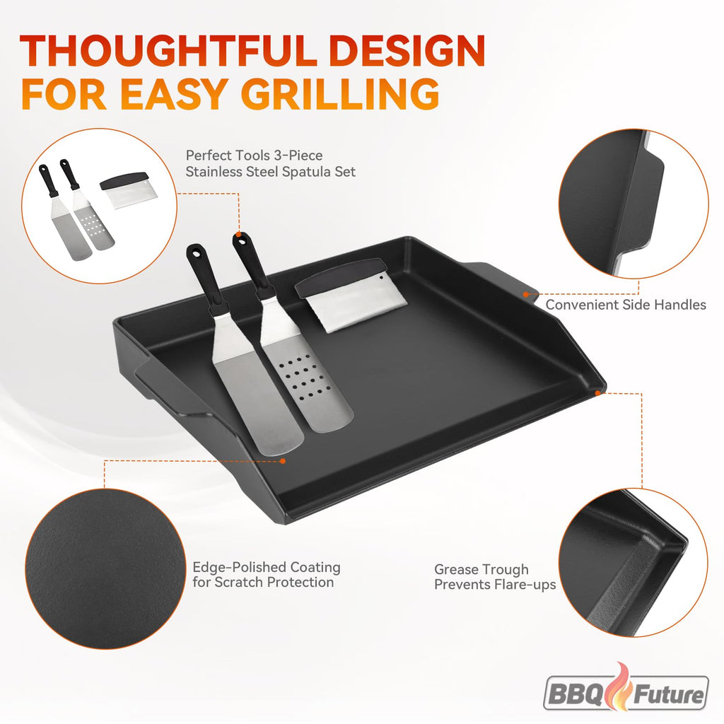 Carbon Steel Griddle for Gas Grill, Double Burner Griddle Compatible with Induction, Stove Top, Electric, Oven - 17" x 10" Professional Cookware for Cooktop, NonStick Griddle Pan