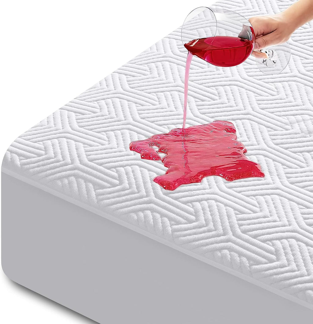 HYLEORY Queen Size Mattress Protector - Waterproof Bamboo-Viscose Cooling Mattress Pad Cover, Breathable 3D Air Fabric, Noiseless Washable Fitted Sheets Protectors with Deep Pocket Up to 21", White