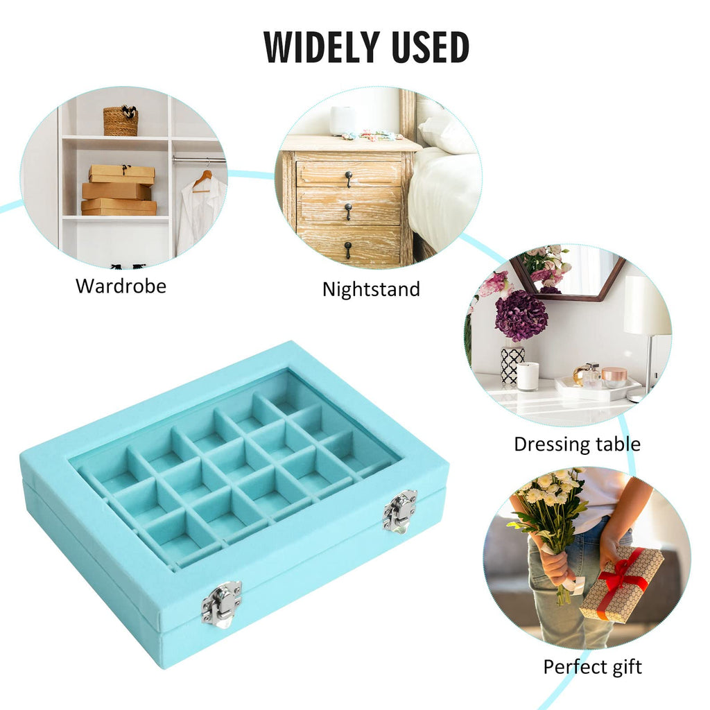 Vicoter Velvet Jewelry Box 24 Grid Jewelry Ring Display Organiser Box Tray Holder Earrings Storage Case for Girls Wife Mom Women (Beige)