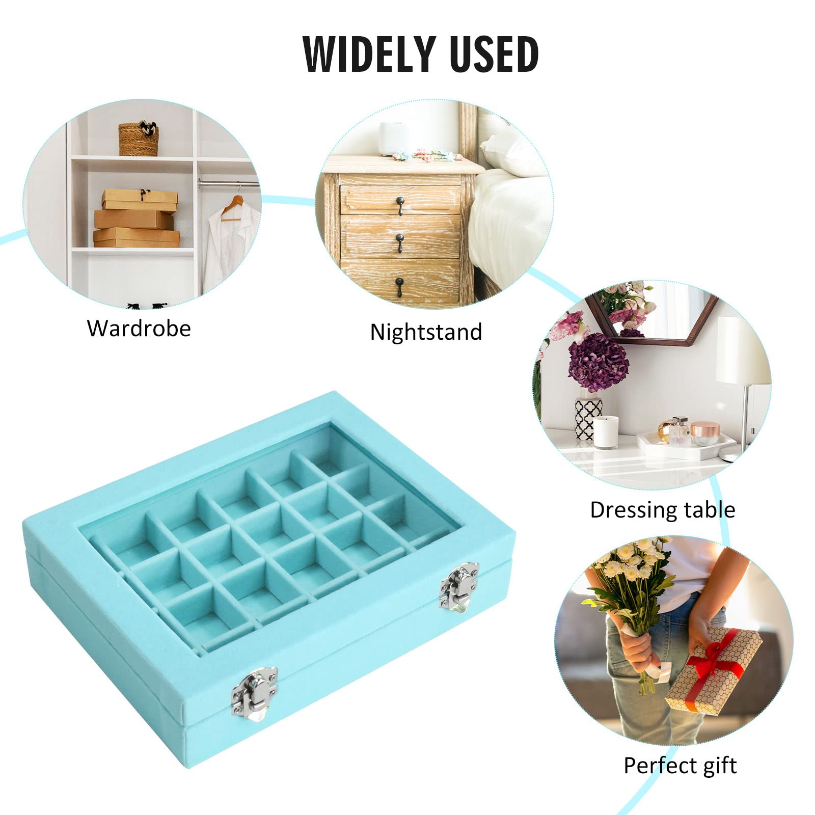 Vicoter Velvet Jewelry Box 24 Grid Jewelry Ring Display Organiser Box Tray Holder Earrings Storage Case for Girls Wife Mom Women (Beige)