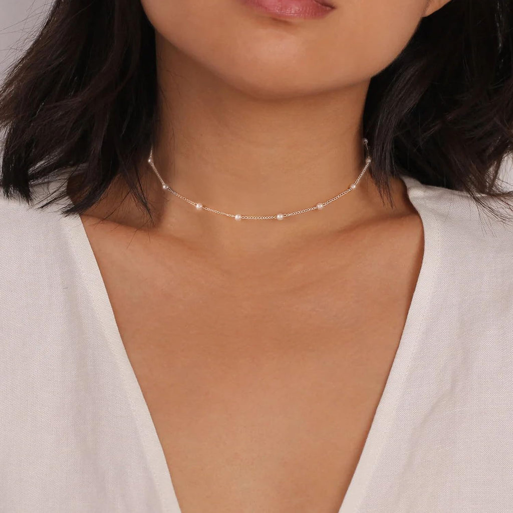Pearl Necklaces for Women,14K Real Gold Plated Dainty Cute Pearl Necklace for Women Handmade Pearl Chain Necklace Everyday Jewelry Gift