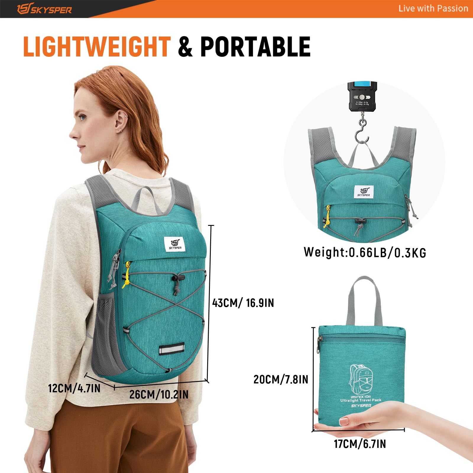 SKYSPER Foldable Hiking Backpack - 10L/15L Small Lightweight Daypack Breathable Travel Backpacks