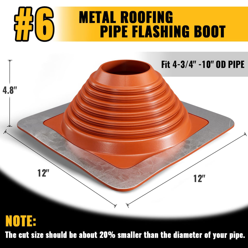 VIVIDA #1 Metal Roof Pipe Flashing, Metal Roofing Pipe Boot Kit, High Temp Silicone Vent Boot, for Tube OD 1/4" to 2", Square Base, Screws & Hex Socket Included, 1 Pack, Black