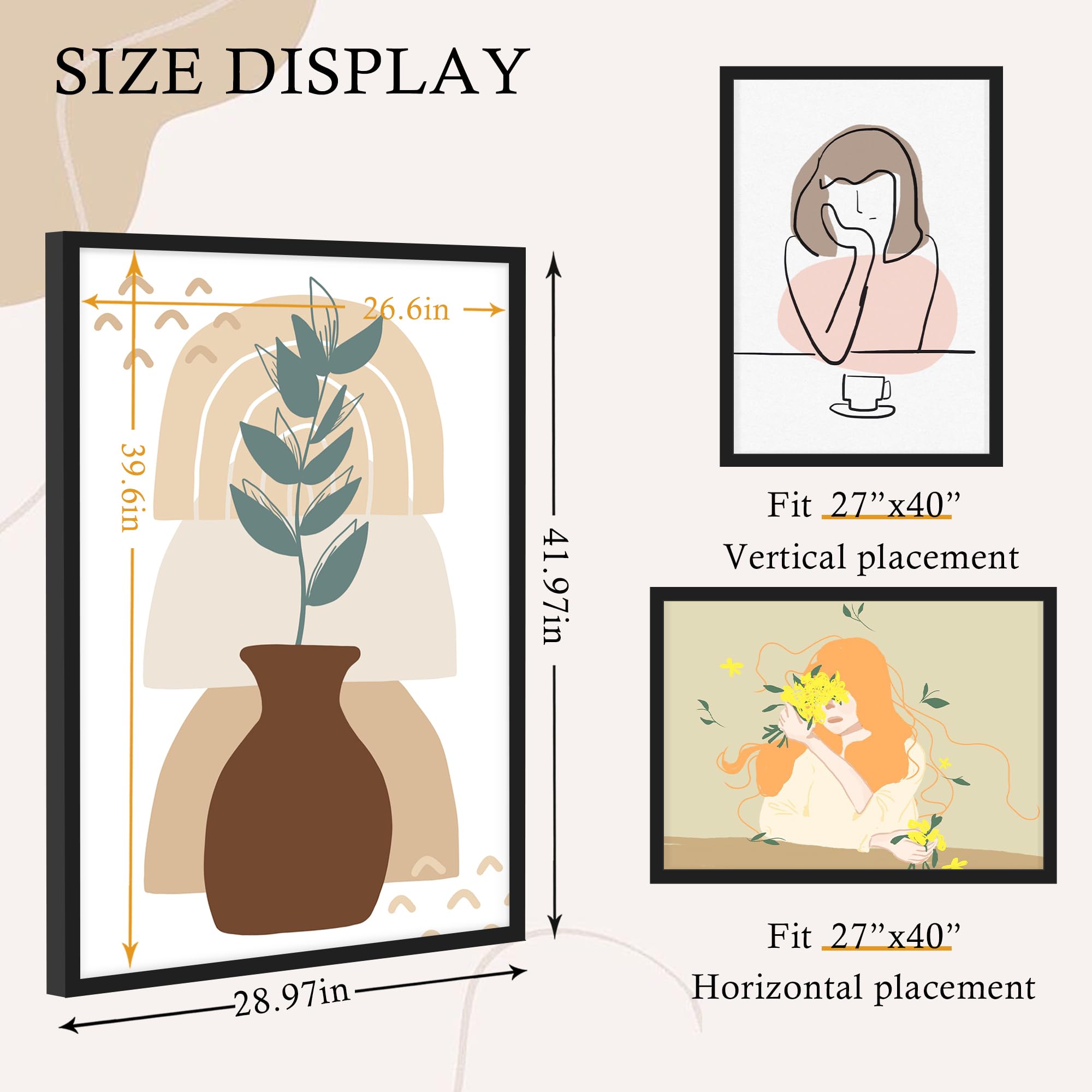 16x24 Black Frame 2 Pack, Engineered Wood for 24 x 16 in Poster | Horizontal or Vertical Wall Mounting, 24x16 Poster Frames for Gallery, Office, and Home Decor