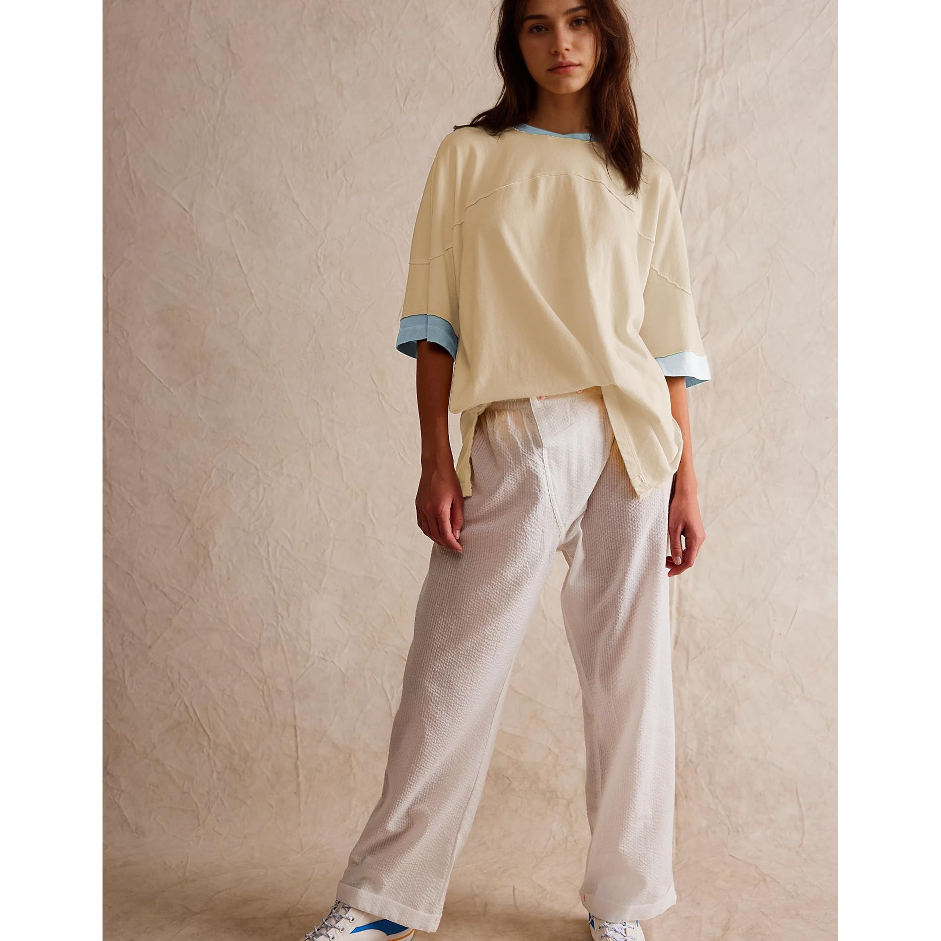 Songling Womens 3/4 Length Sleeve Casual Loose Fit Summer Tee Shirt Basics Cotton t Shirts Trendy Tops