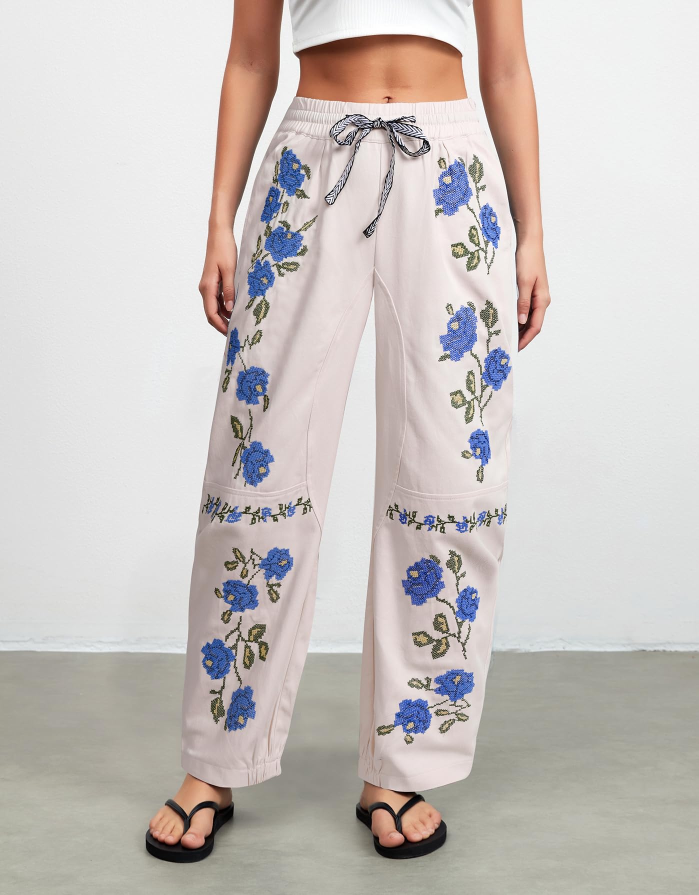 Kedera Mid Rise Barrel Jeans for Women Embroidered Wide Leg Denim Pants Boyfriend Baggy Jeans with Pockets