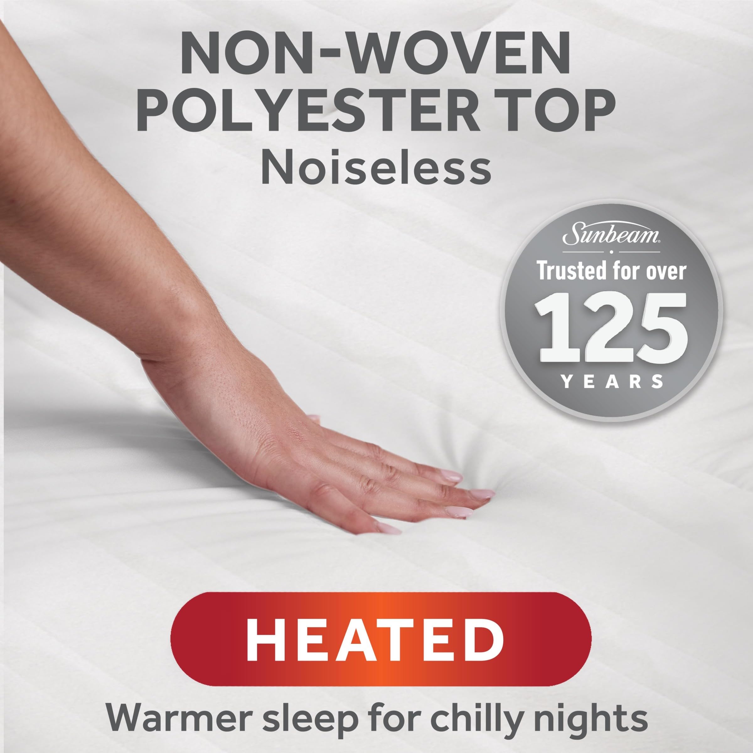 Sunbeam Restful Quilted Water Resistant Heated Mattress Pad - Full White