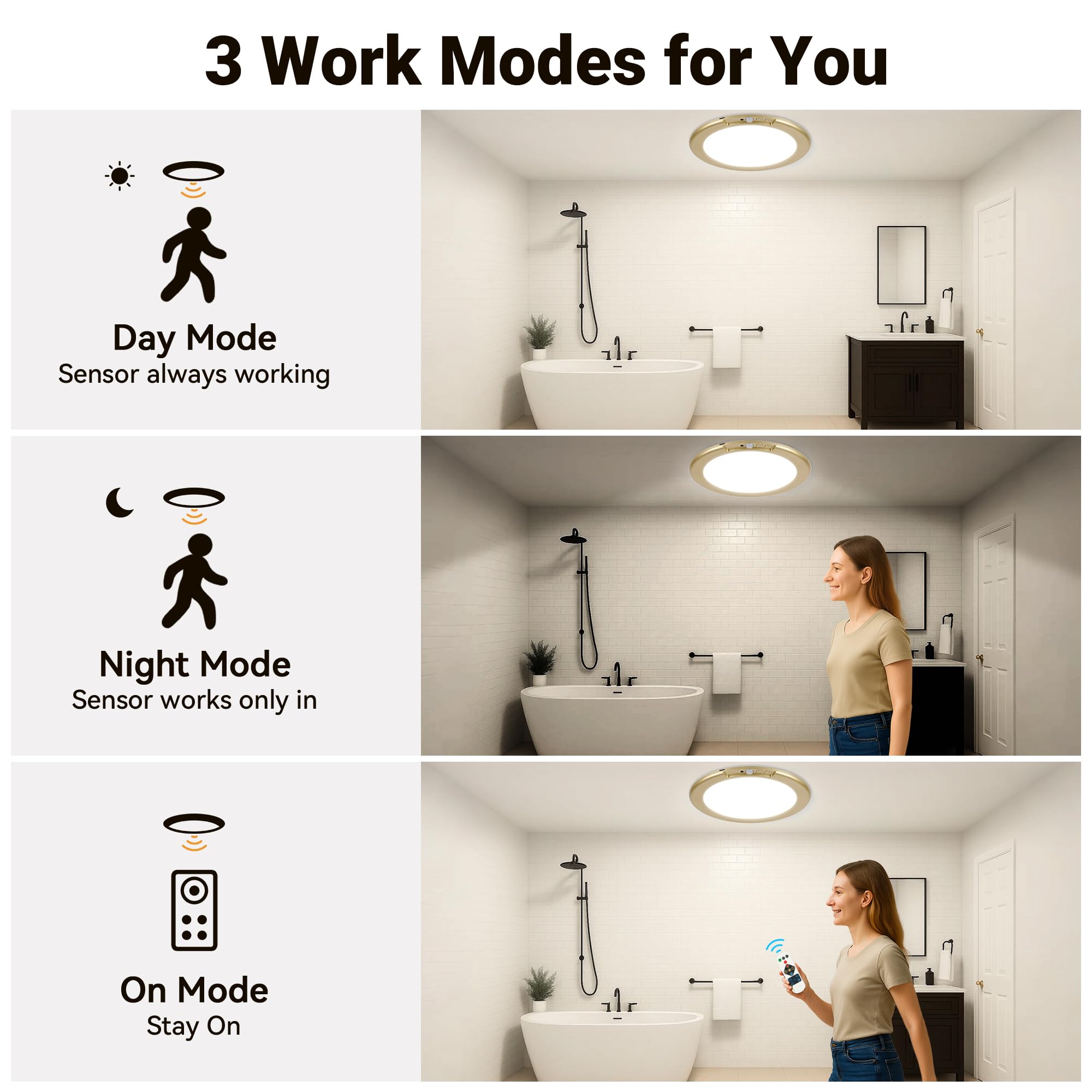 Wireless Closet Lights Motion Sensor - No Wiring Rechargeable Ceiling Light Night Light Indoor, Battery Operated Led Lights for Bedroom with Remote, Living Room Bathroom Home & Kitchen Decor Lighting