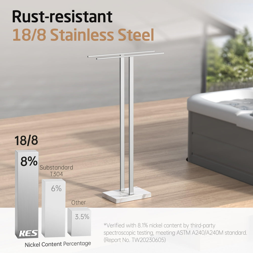 KES Standing Towel Rack with Black Natural Marble Base, 2-Tier Towel Rack Stand for Bathroom Floor, Bath Towel Holder Fits Bath Towel & Hand Towel,18/8 Stainless Steel, BTH217-BBK