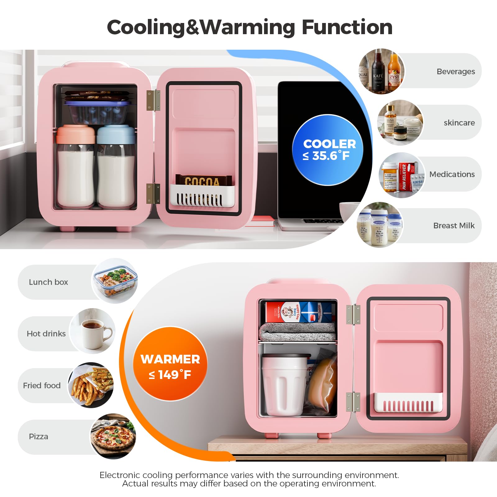 YASHE Mini Fridge, 4 Liter/6 Can Mini Makeup Fridge, 110V AC/ 12V DC Portable Thermoelectric Cooler&Warmer for Skincare, Drink, Cosmetic, Medicine, Small fridge for Bedroom, Office, Dorm, Car, Black
