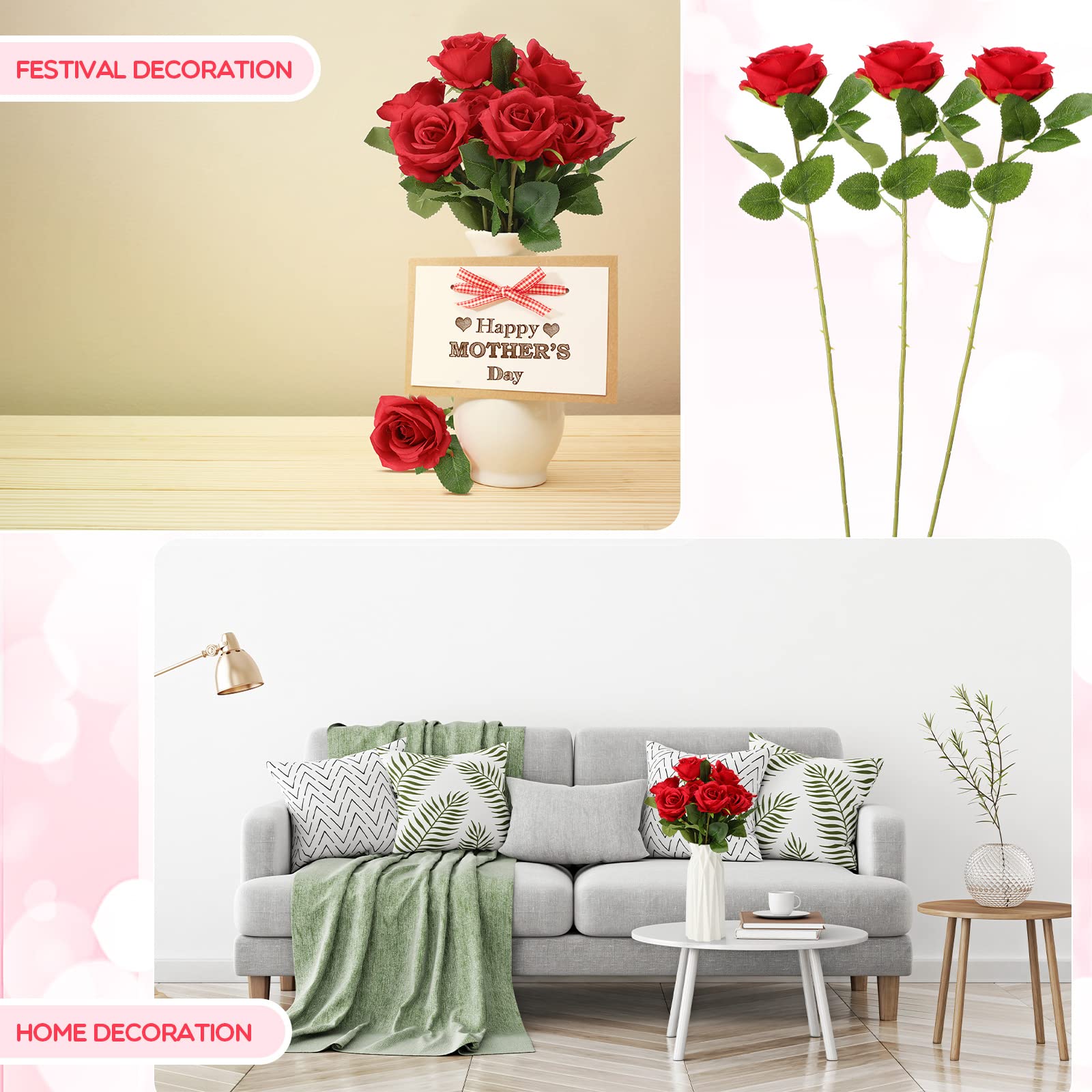 Jexine 100 Pieces Artificial Roses Flowers Bulk, Long Stem Realistic Fake Silk Roses Bouquet for Table Centerpiece Vases Wedding Party Kitchen Decor(Beige)