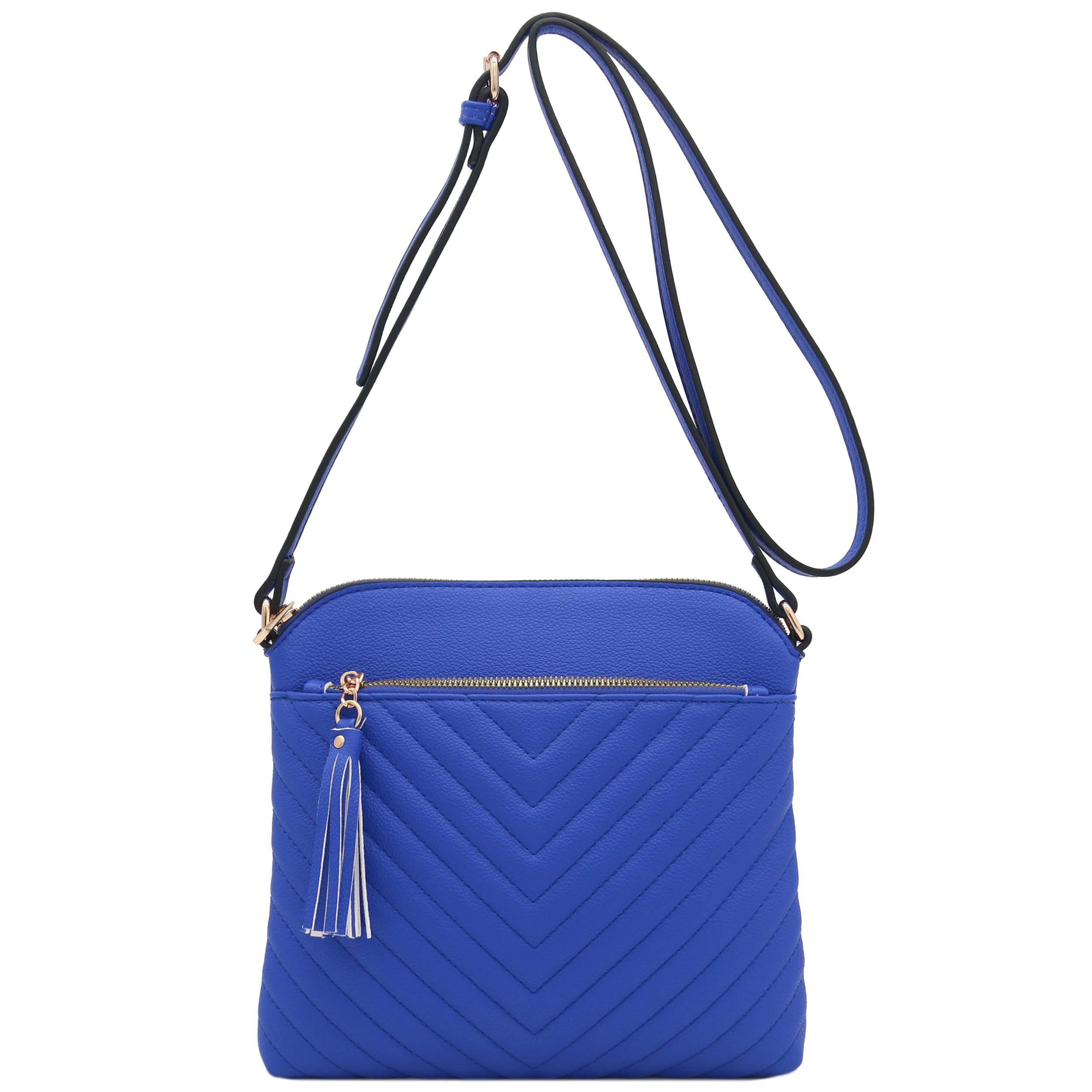 FashionPuzzle Chevron Quilted Medium Crossbody Bag with Tassel Accent